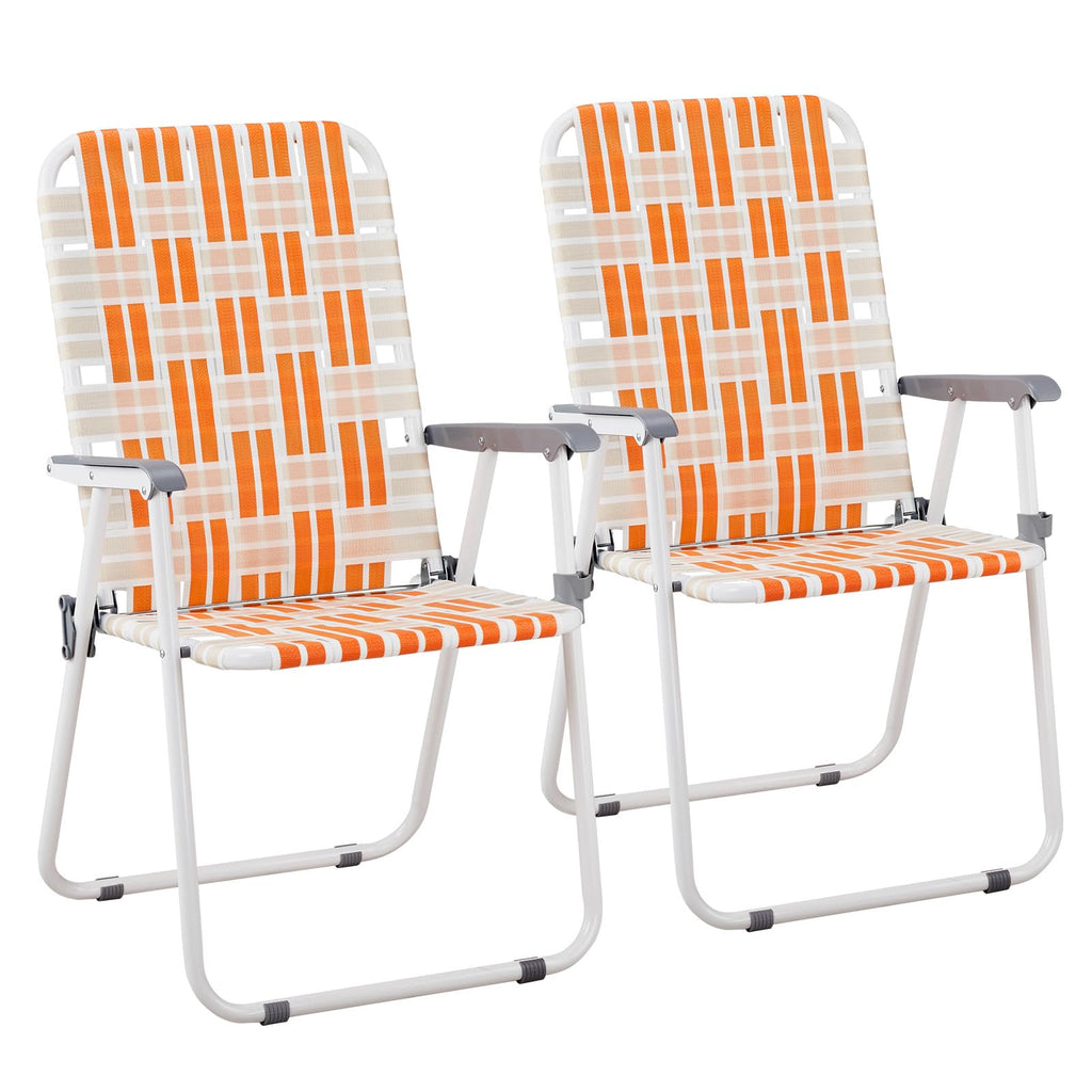 Set of 2 Orange and White Webbed Folding Beach Chairs V72344