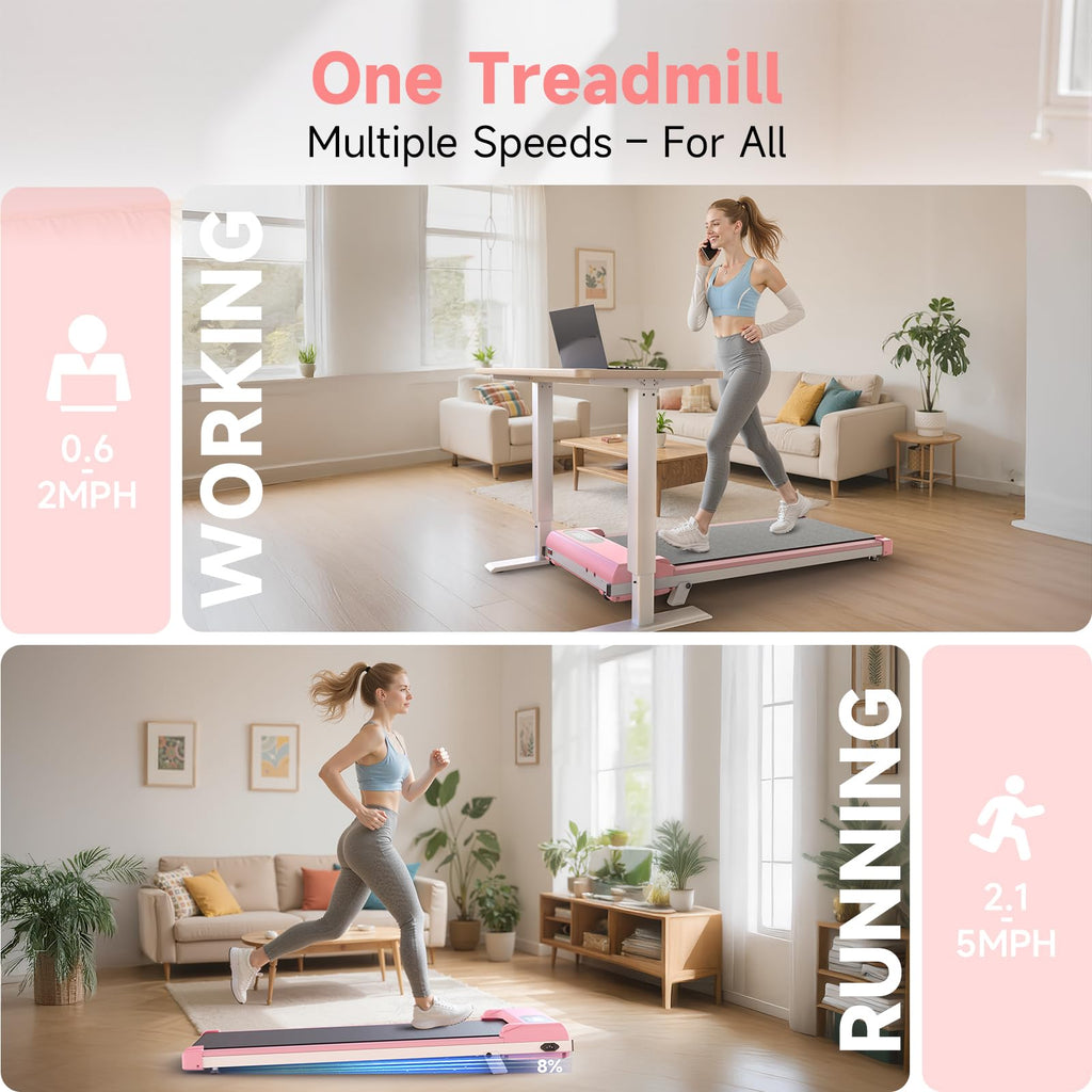 Pink 3 in 1 Portable Walking Pad Treadmill L646406