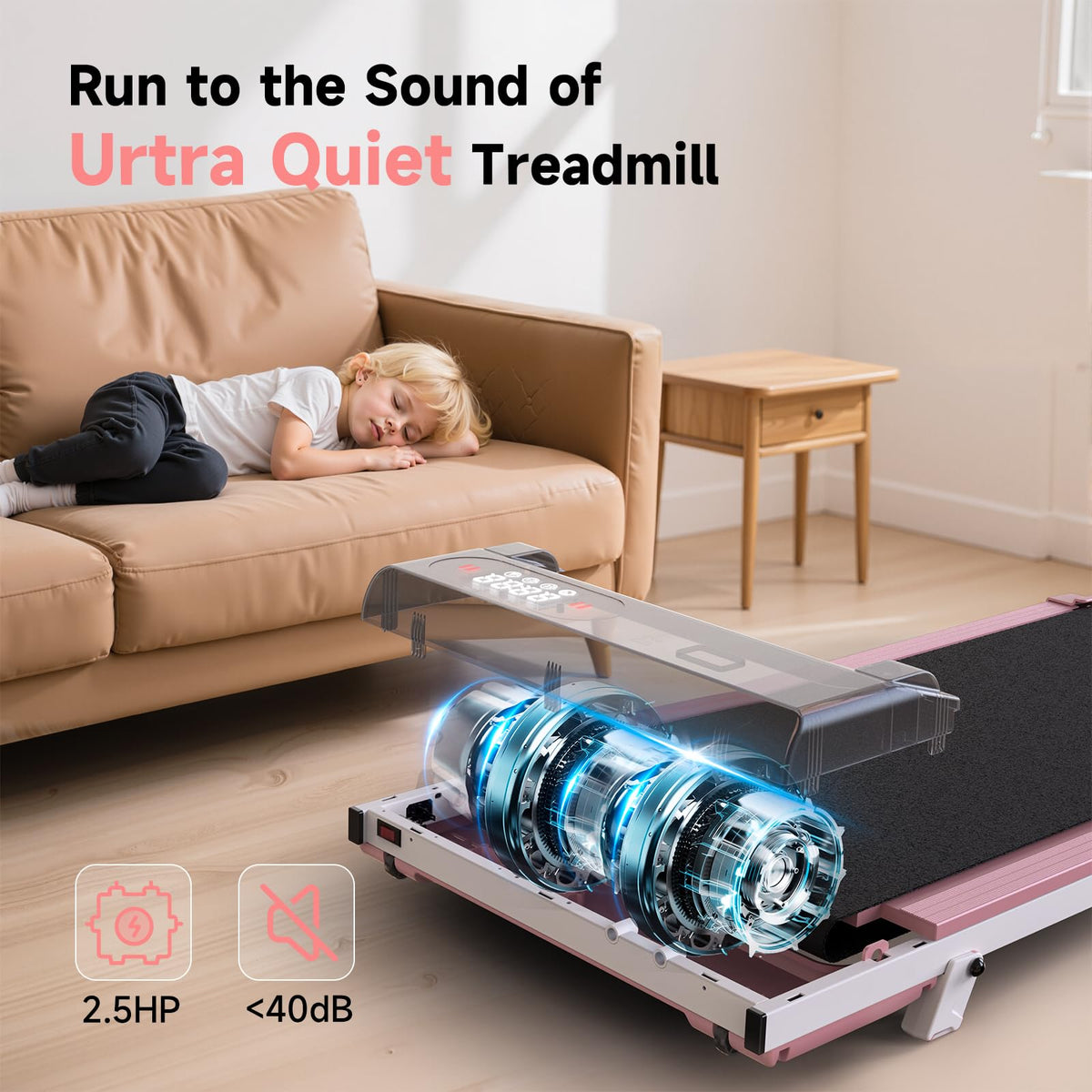 Pink 3 in 1 Portable Walking Pad Treadmill L646406
