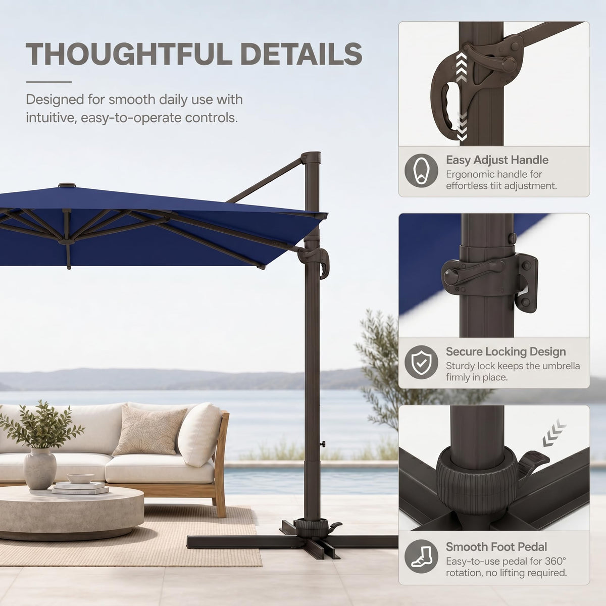 Large Square Cantilever Patio Umbrella with Aluminum Pole C462
