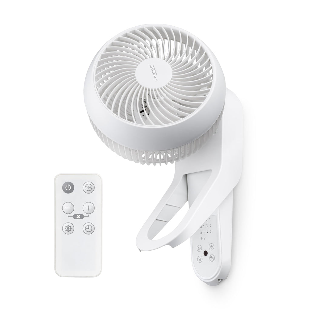 Wall Mount Fan with Remote, 360° Oscillation, 3 Speeds, White O2903