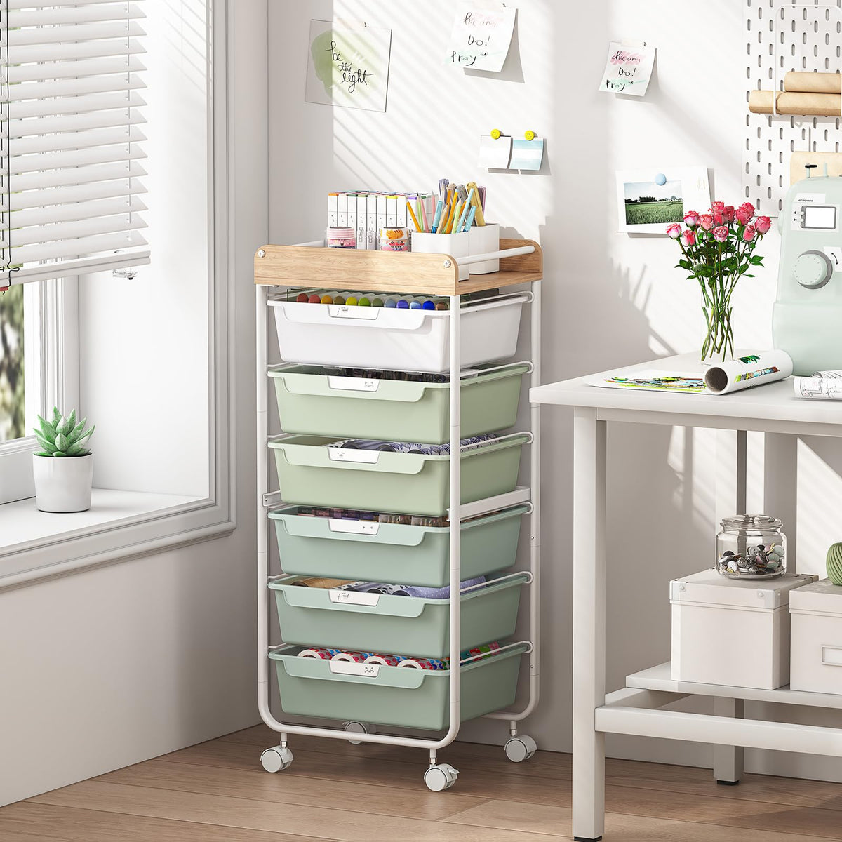 Green Utility Cart with 6 Drawers P196