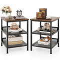3-Tier End Table Set of 2 with Mesh Storage Shelves A2317