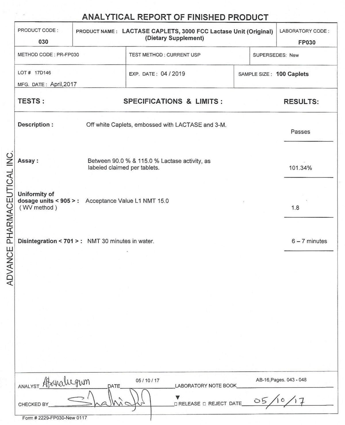 Lactase Enzyme 180 Caplets N963