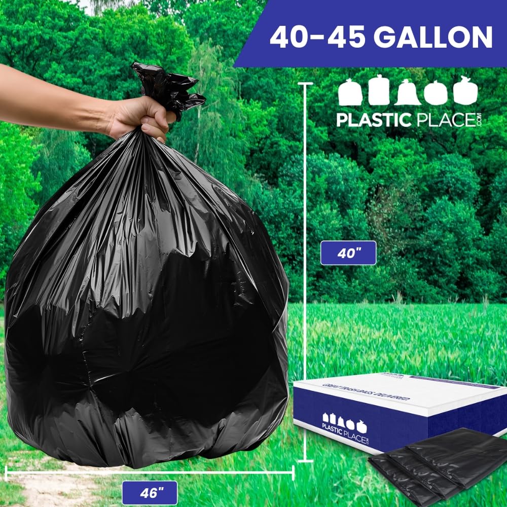 Heavy Duty Black 40-45 Gallon Trash Bags 100 Count 1.5 Mil J88325