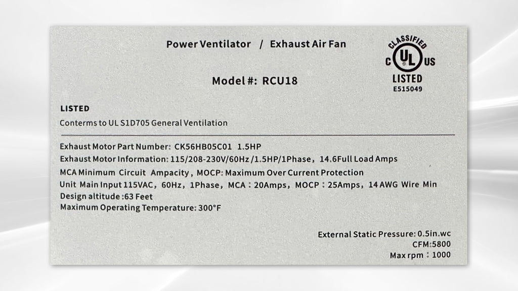 Commercial 1.5 HP Restaurant Exhaust Fan Q856794