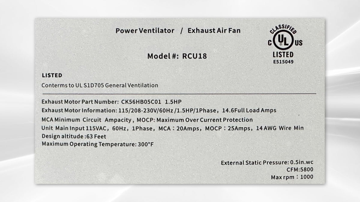 Commercial 1.5 HP Restaurant Exhaust Fan Q856794