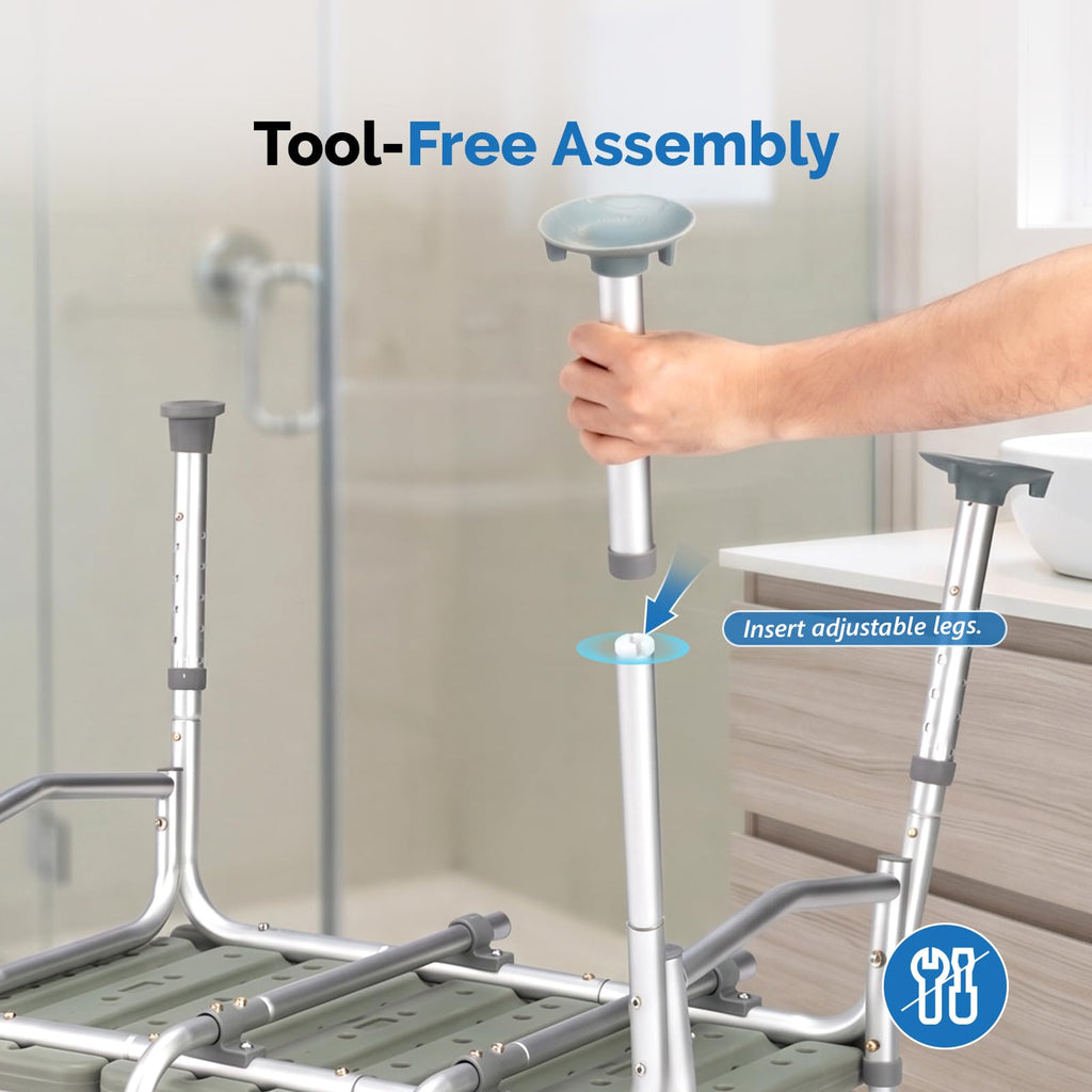 Height Adjustable Tub Transfer Bench Shower Chair with Backrest A17378