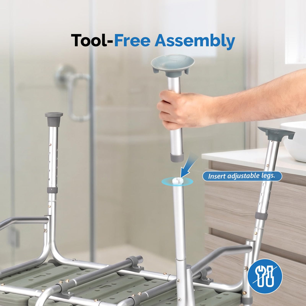 Height Adjustable Tub Transfer Bench Shower Chair with Backrest A17378