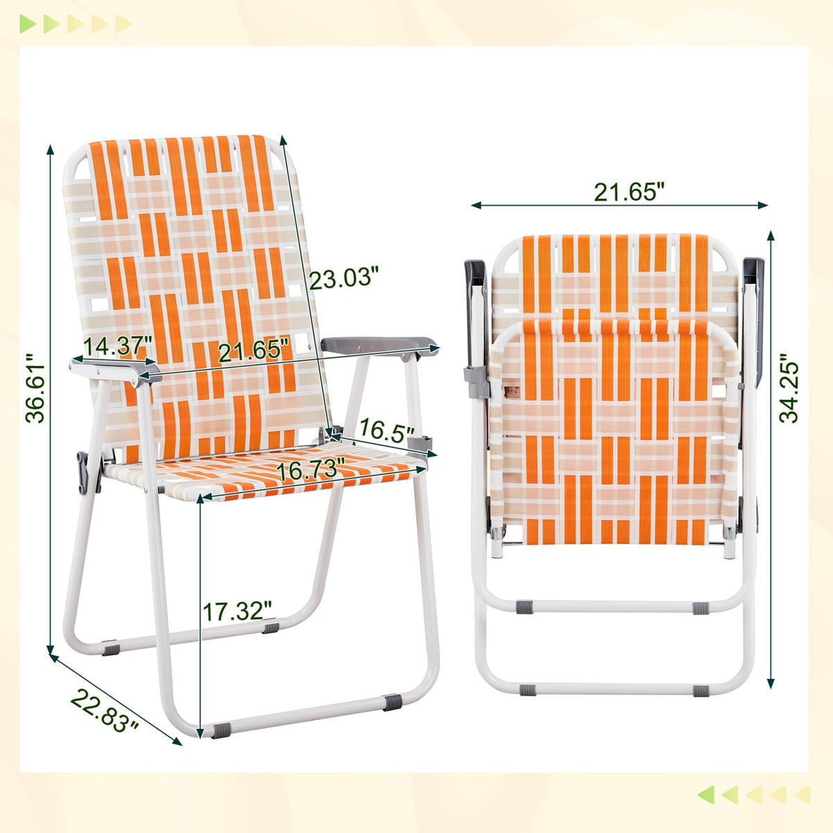 Set of 2 Orange and White Webbed Folding Beach Chairs V72344