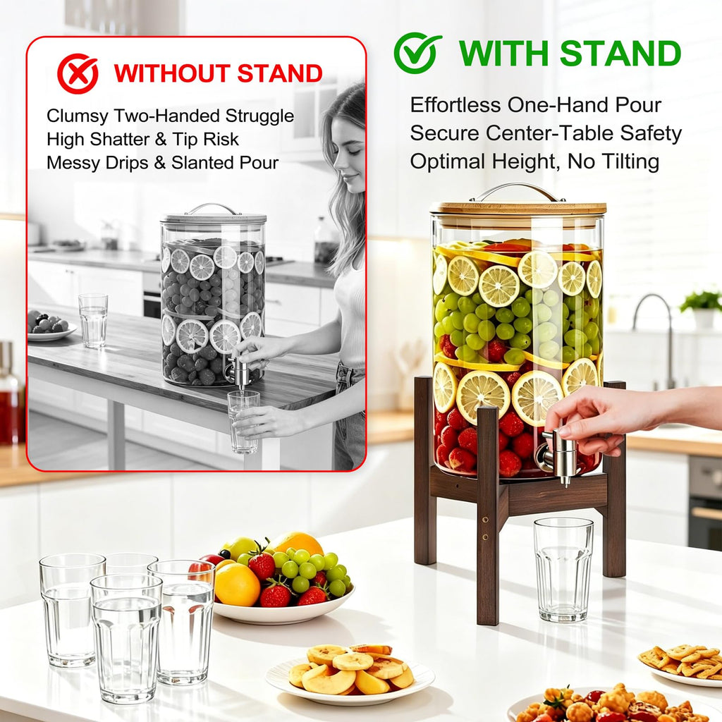 Adjustable Bamboo Drink Dispenser Stand for 2-5 Gallon H8042
