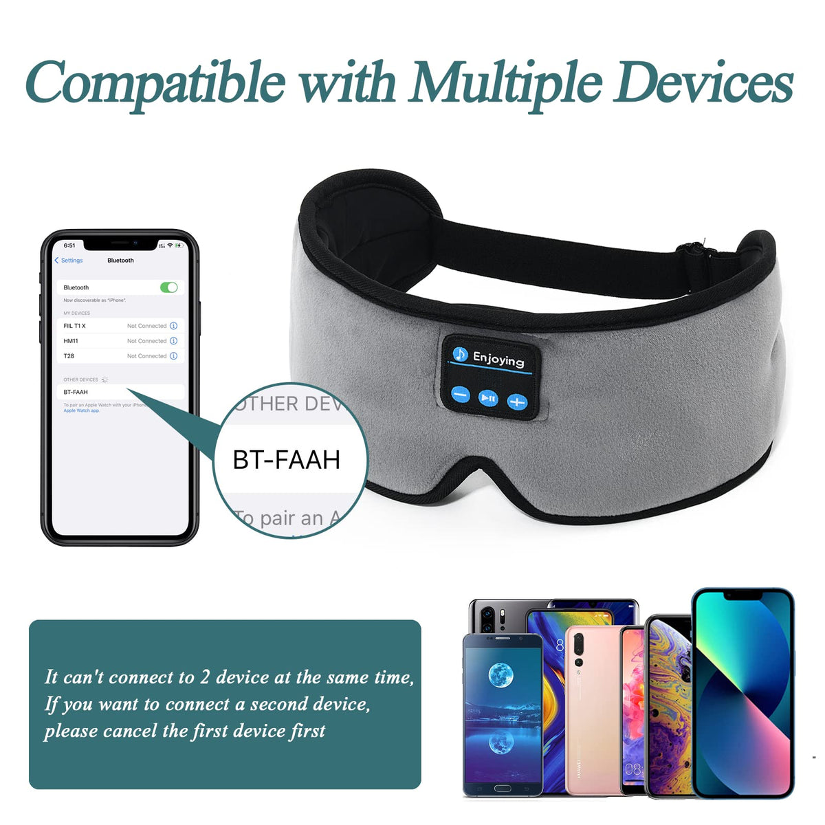 Wireless 3D Eye Mask Sleep Headphones Grey V741783