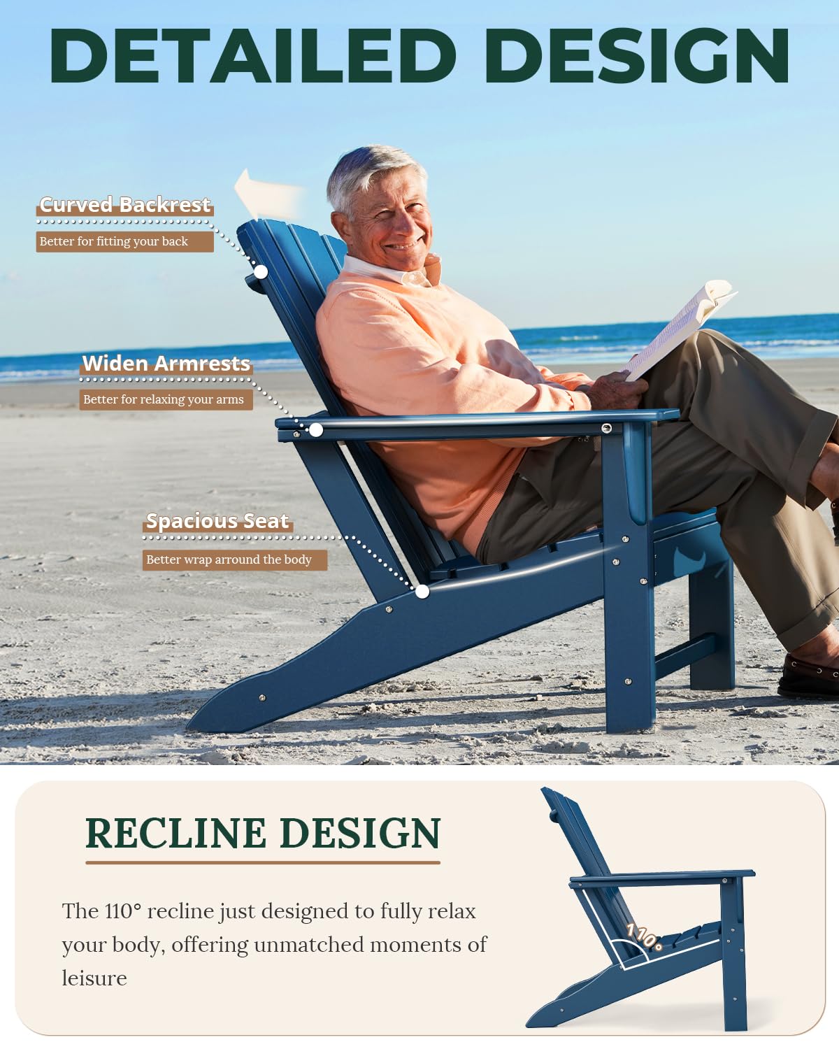 Oversized Adirondack Chairs Set of 2 Blue V267724