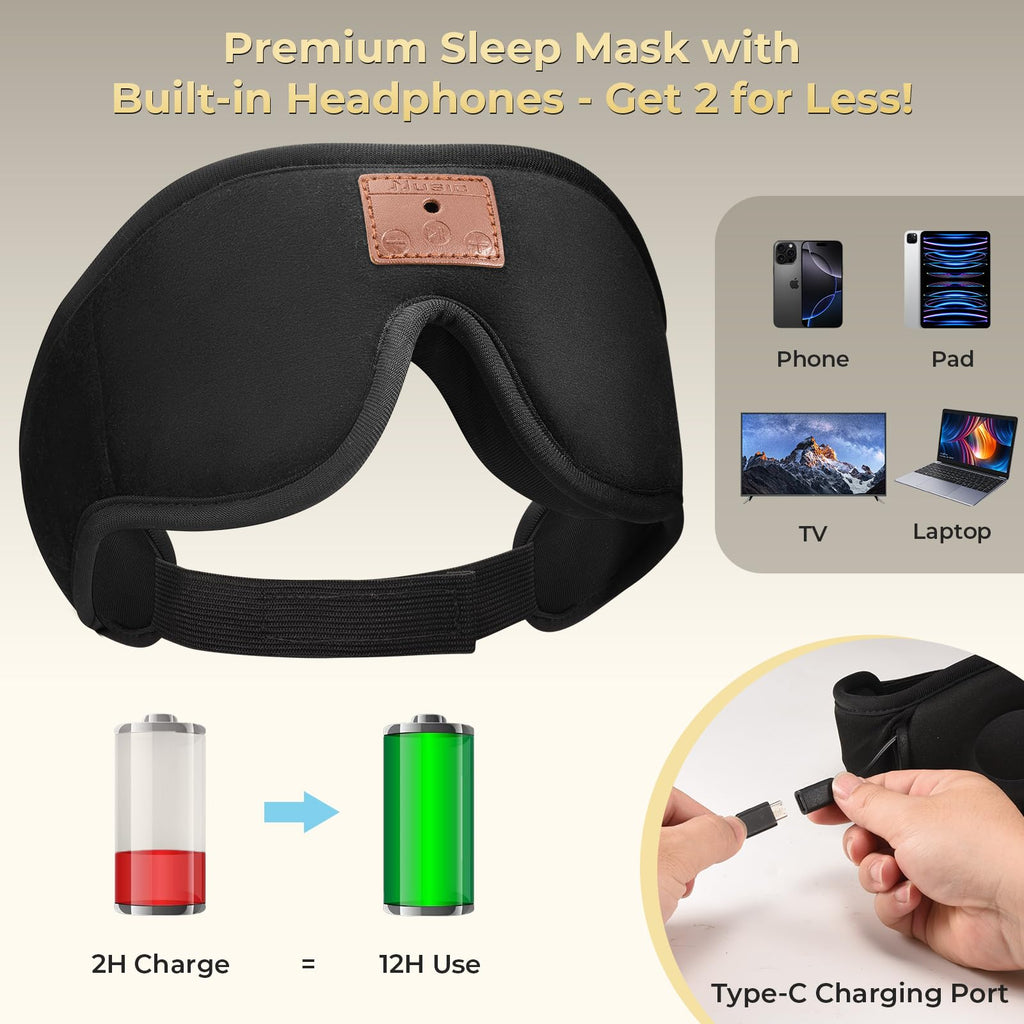 3D Bluetooth Sleep Mask with Headphones 2-Pack J95237