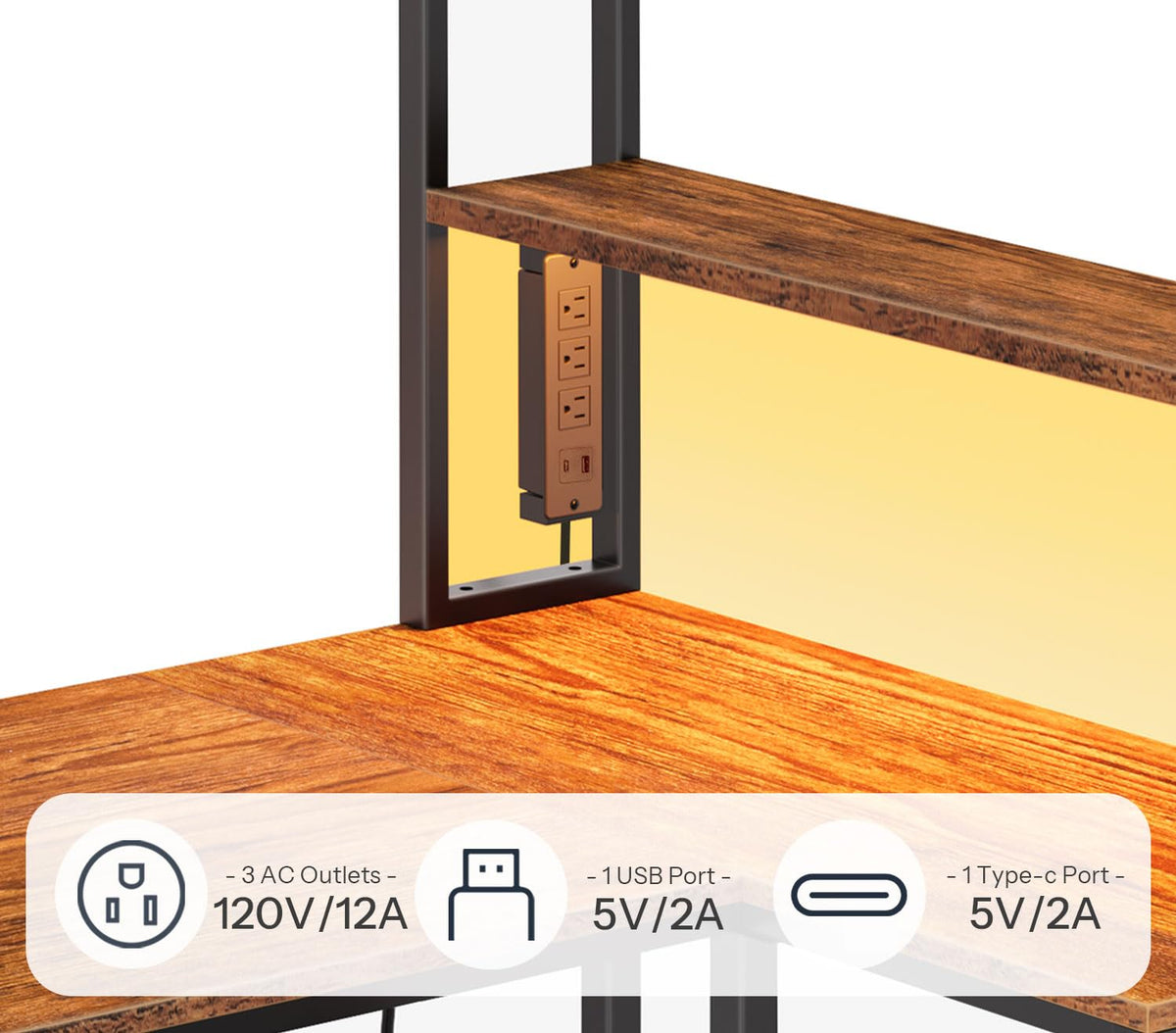 46 Inch Reversible Computer Desk with LED Light & Power Outlet F993