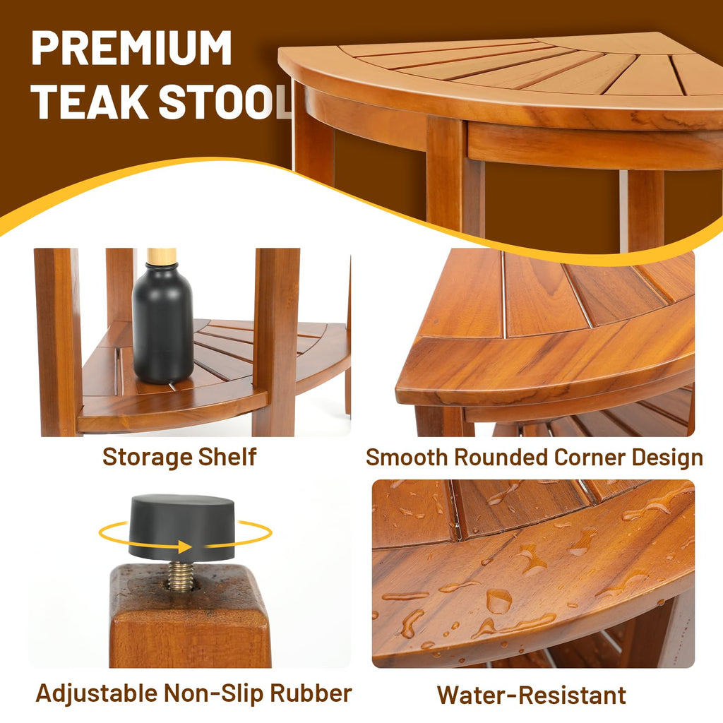18" Teak Corner Shower Bench with Shelf Y4449