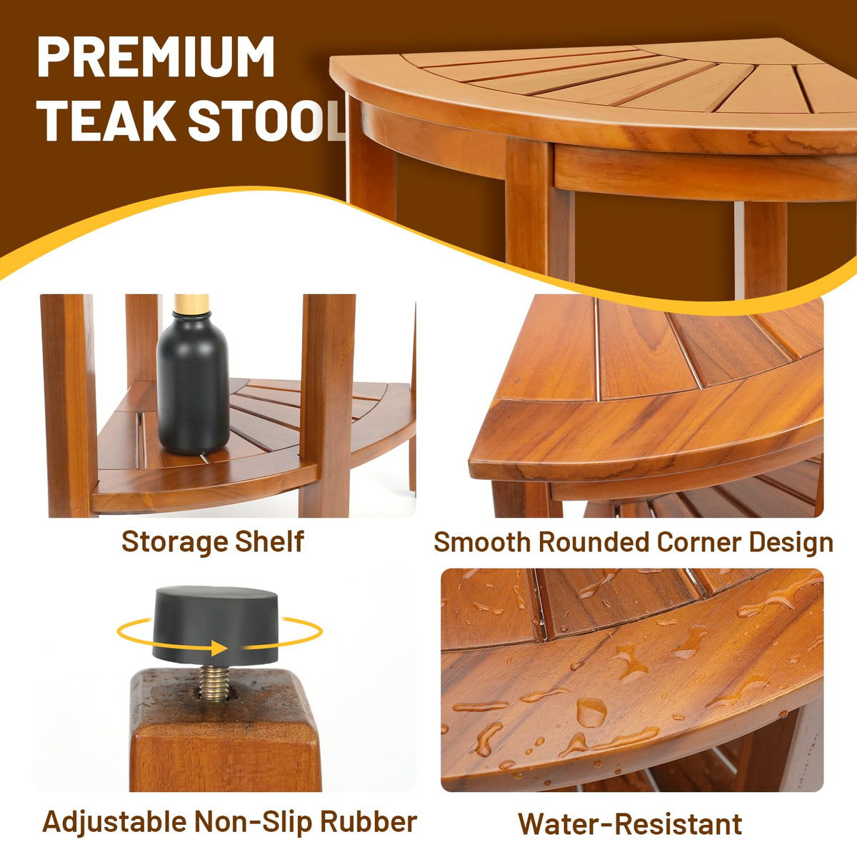 18" Teak Corner Shower Bench with Shelf Y4449