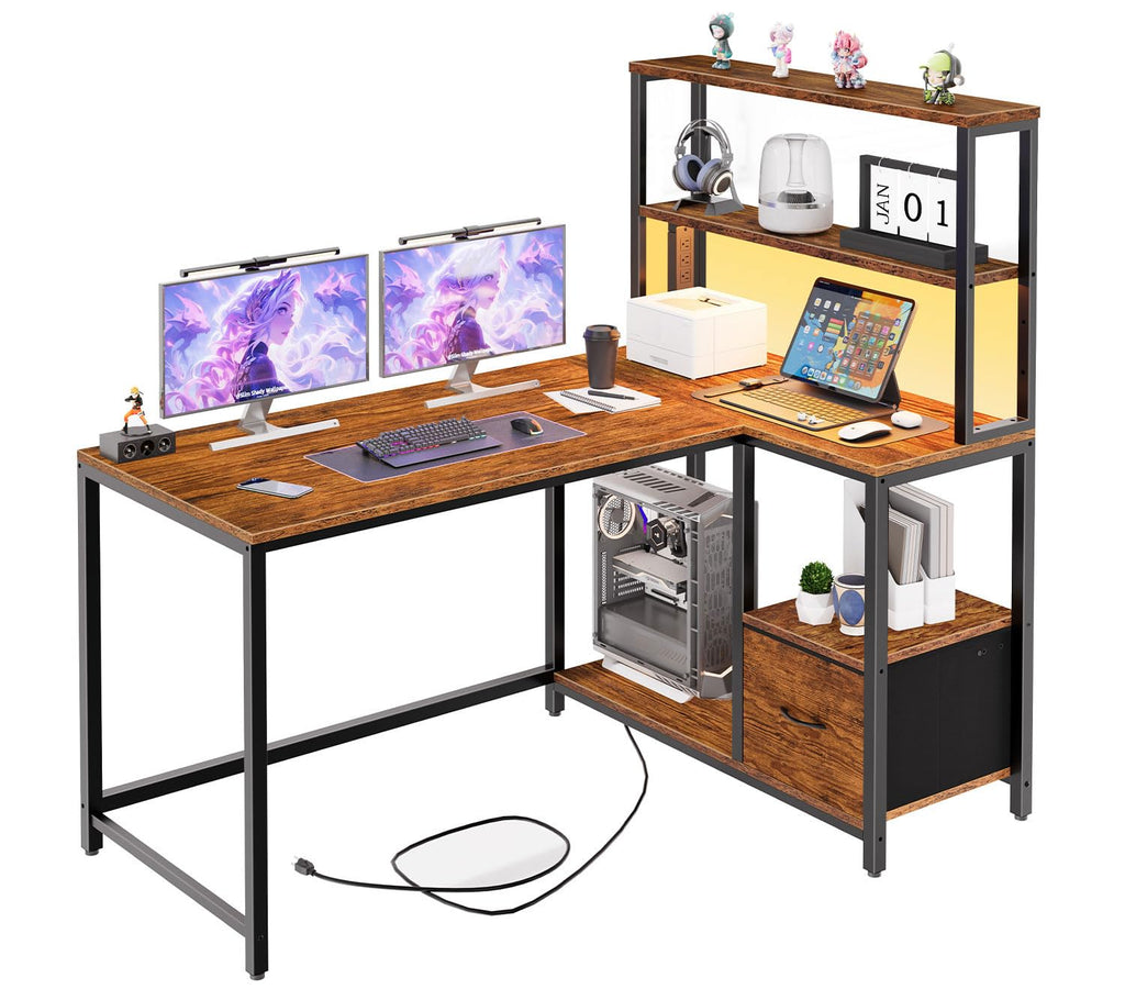 46 Inch Reversible Computer Desk with LED Light & Power Outlet F993