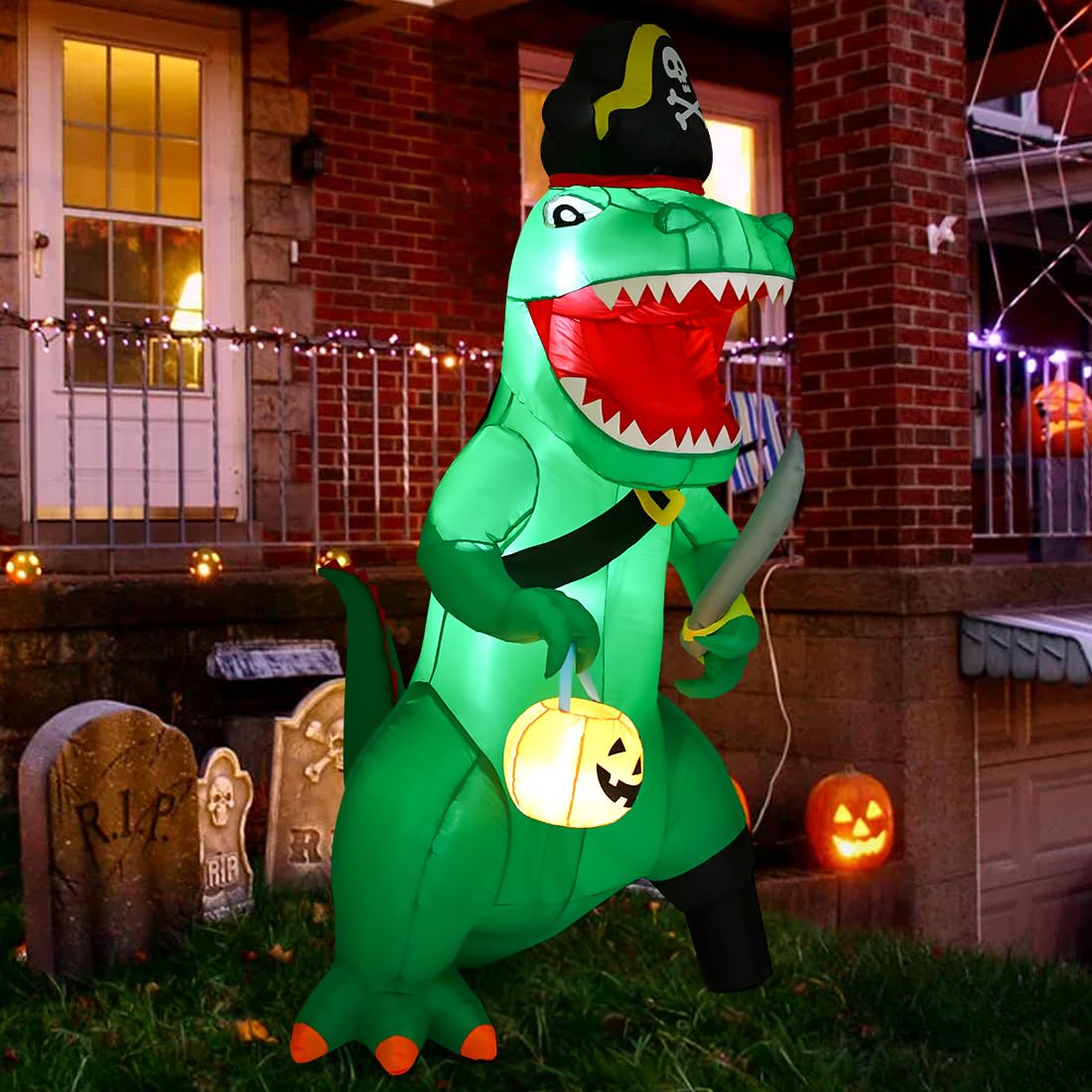 7 FT Halloween Inflatable Dinosaur with Built-in LEDs Q666395