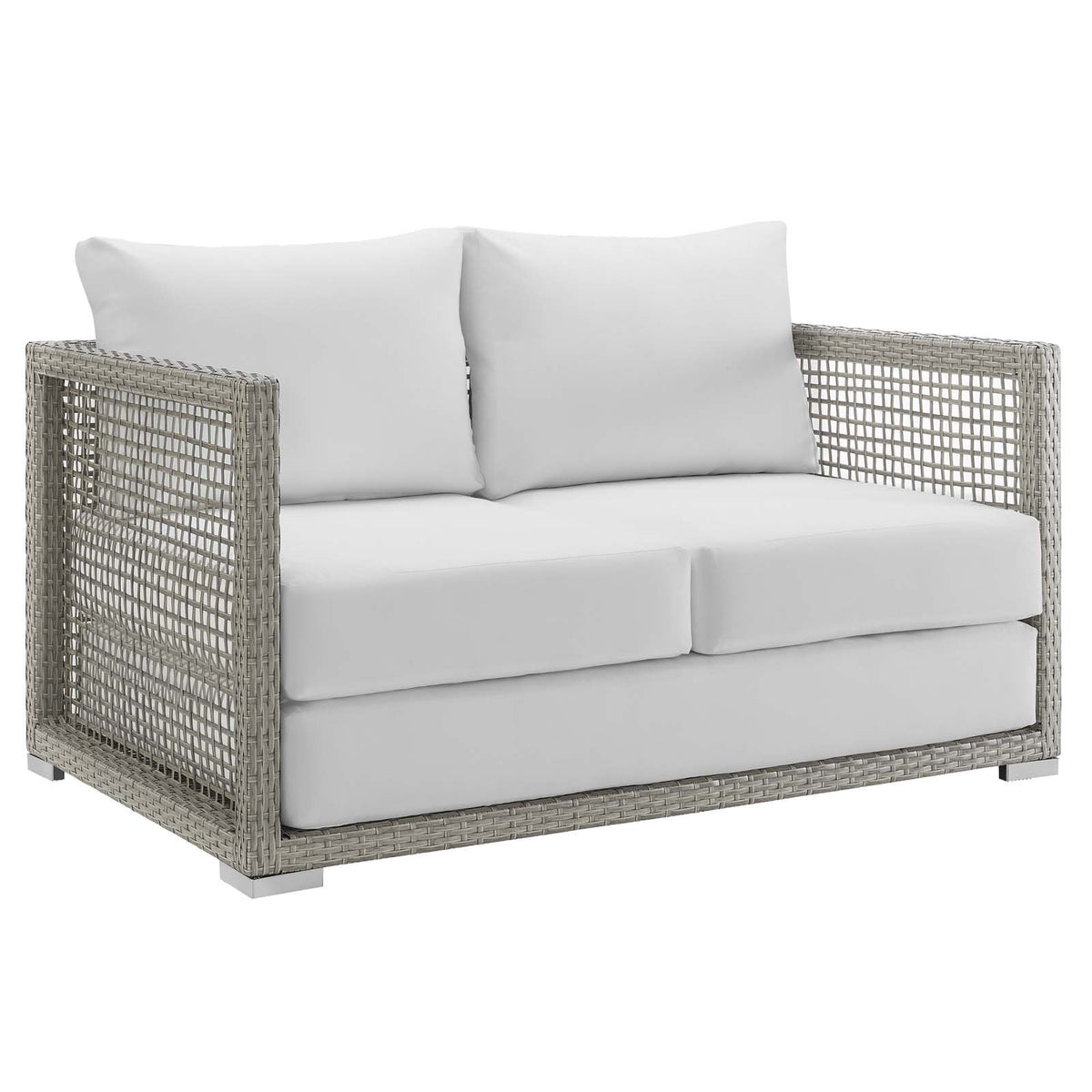 Gray White Wicker Rattan Loveseat with Cushions S752591