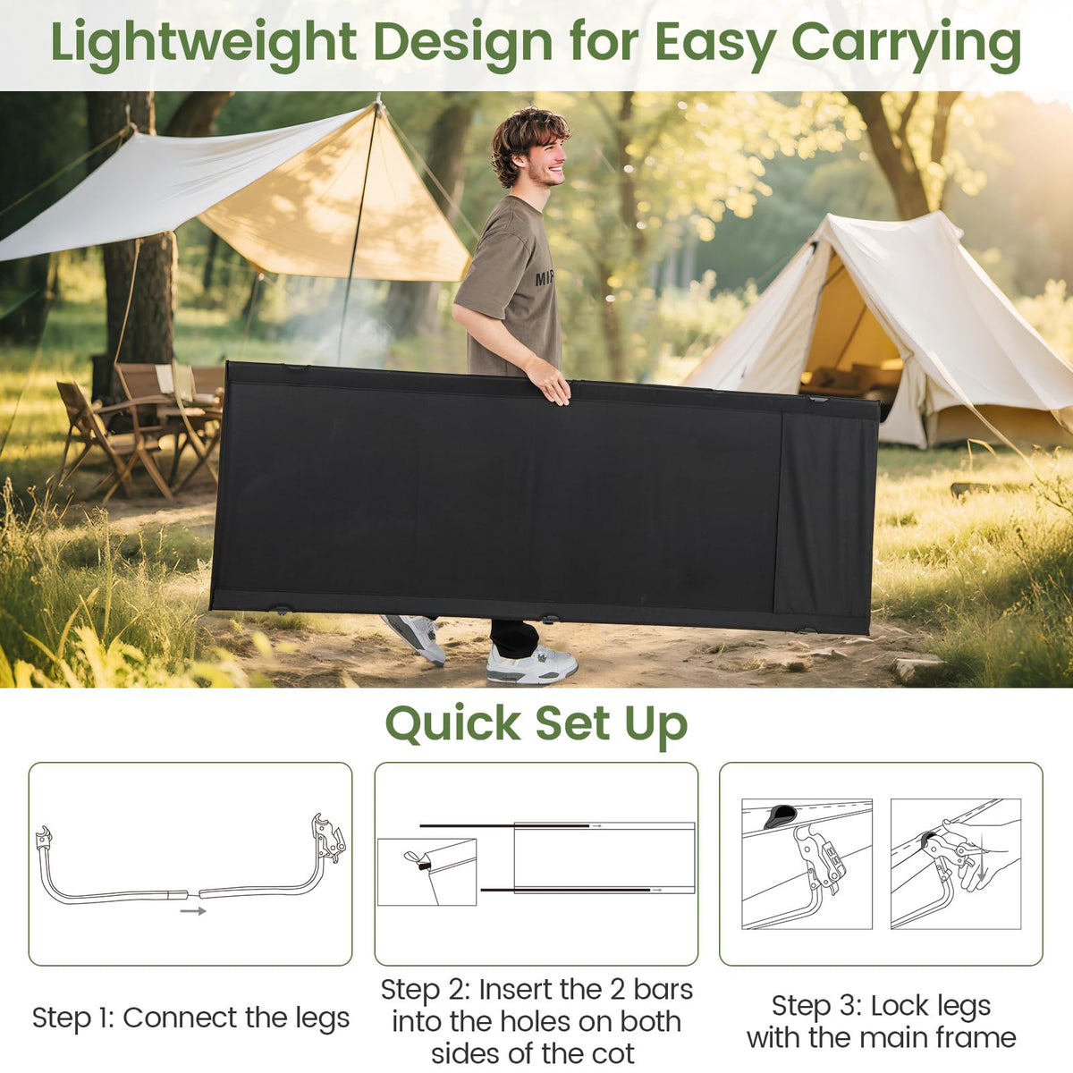 Folding Camping Cot with Carrying Bag & Side Pocket L527658