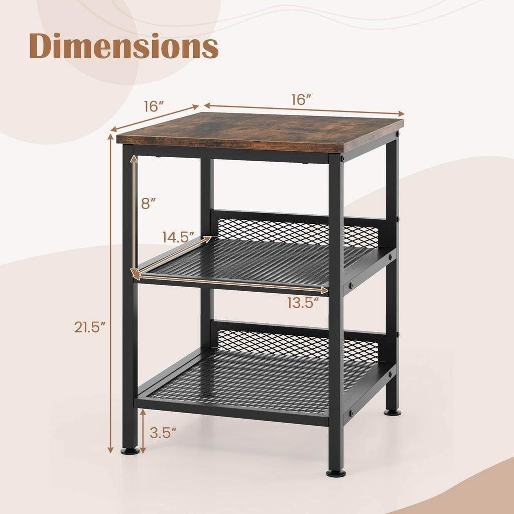 3-Tier End Table Set of 2 with Mesh Storage Shelves A2317