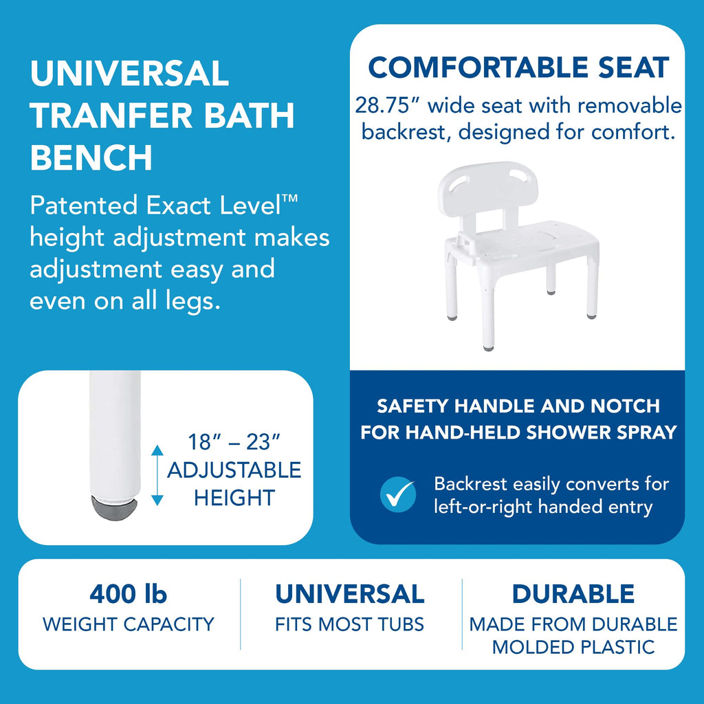 Bath Transfer Bench with Backrest and Adjustable Legs C244490
