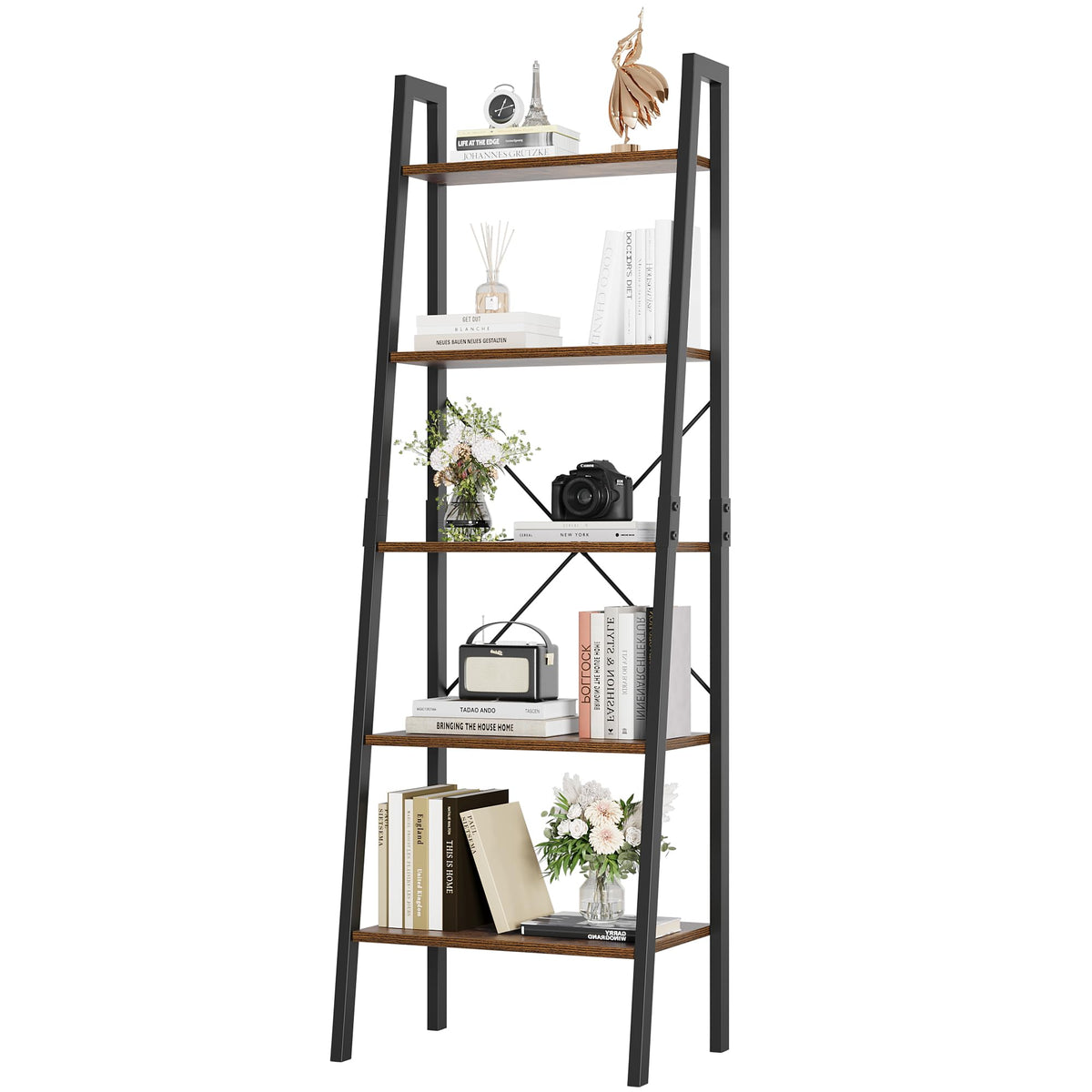 5-Tier Ladder Bookshelf with Metal Frame M957863