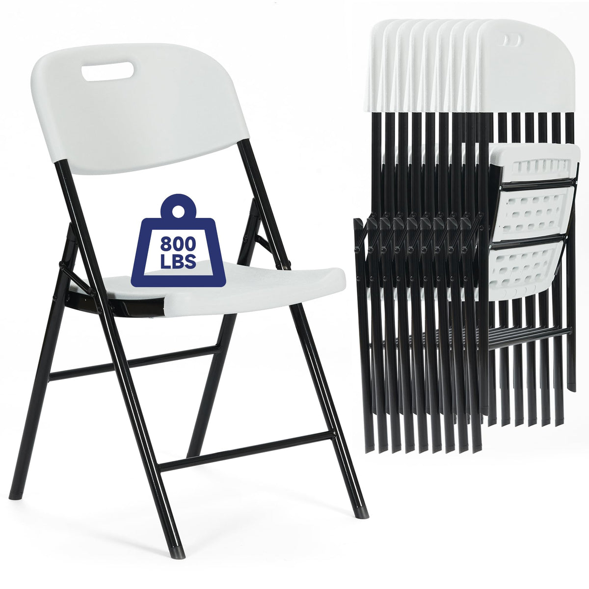 10 Pack White 800 LBS Folding Chairs M8158
