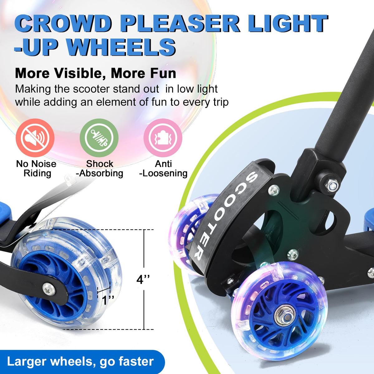 Light up 3 Wheels Folding Kick Scooter with Adjustable Handlebar W7462