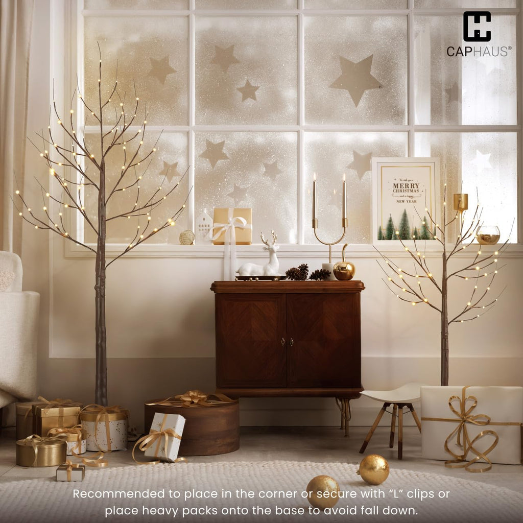 8 Ft Pre-Lit Twinkling Brown Birch Tree with 132 Warm White LED M67781