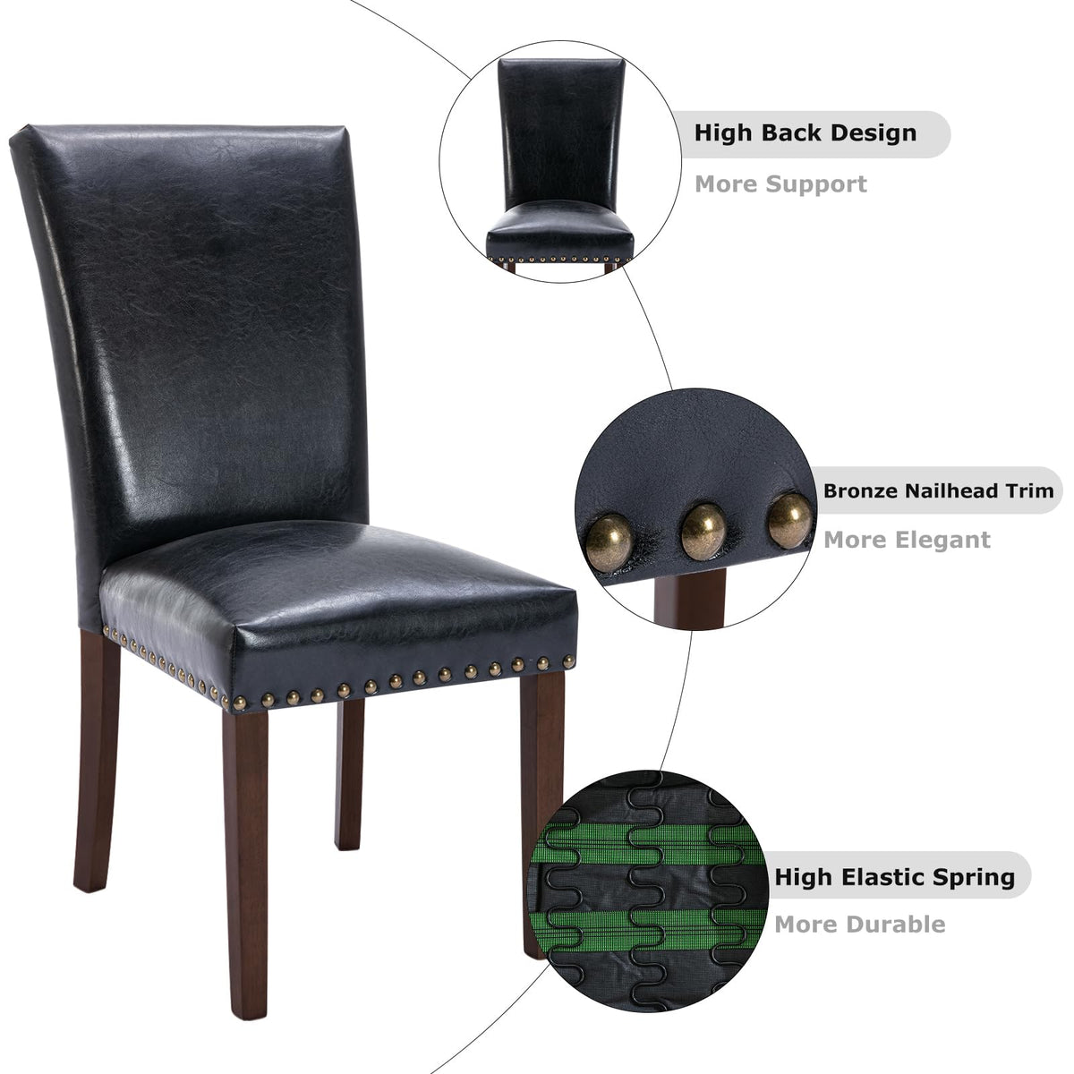 High Back Upholstered Dining Chairs Set of 2 Black F2488