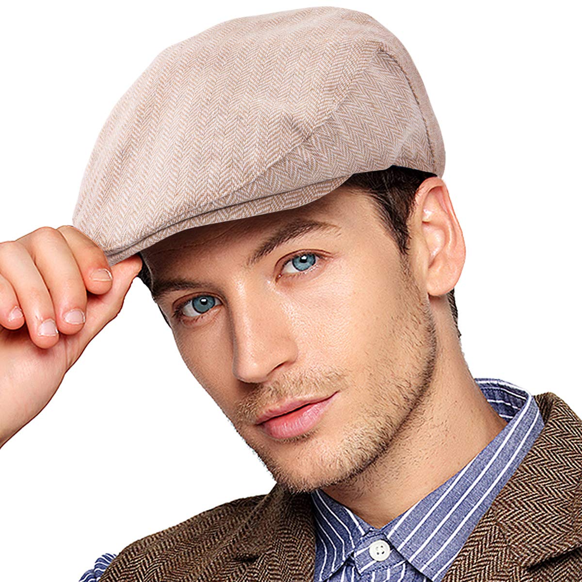 Wool Blend Tweed Herringbone Flat Cap Q164