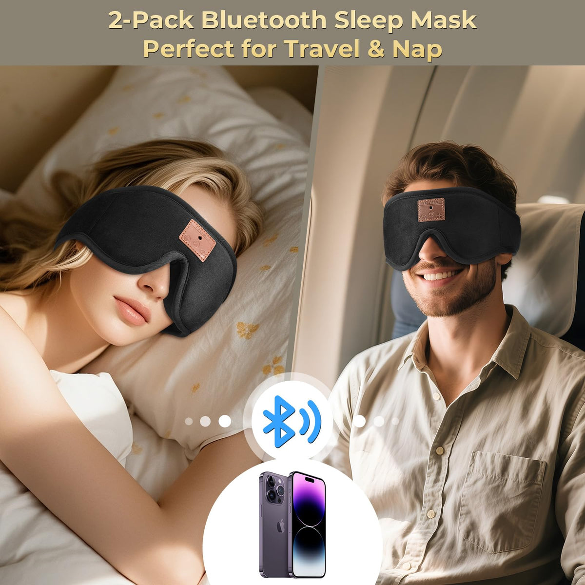 3D Bluetooth Sleep Mask with Headphones 2-Pack J95237