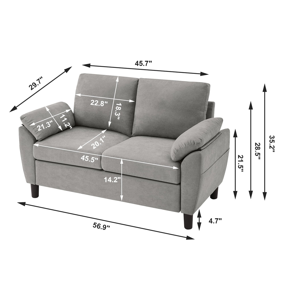 Light Grey Linen Loveseat Sofa with Side Pocket H77549