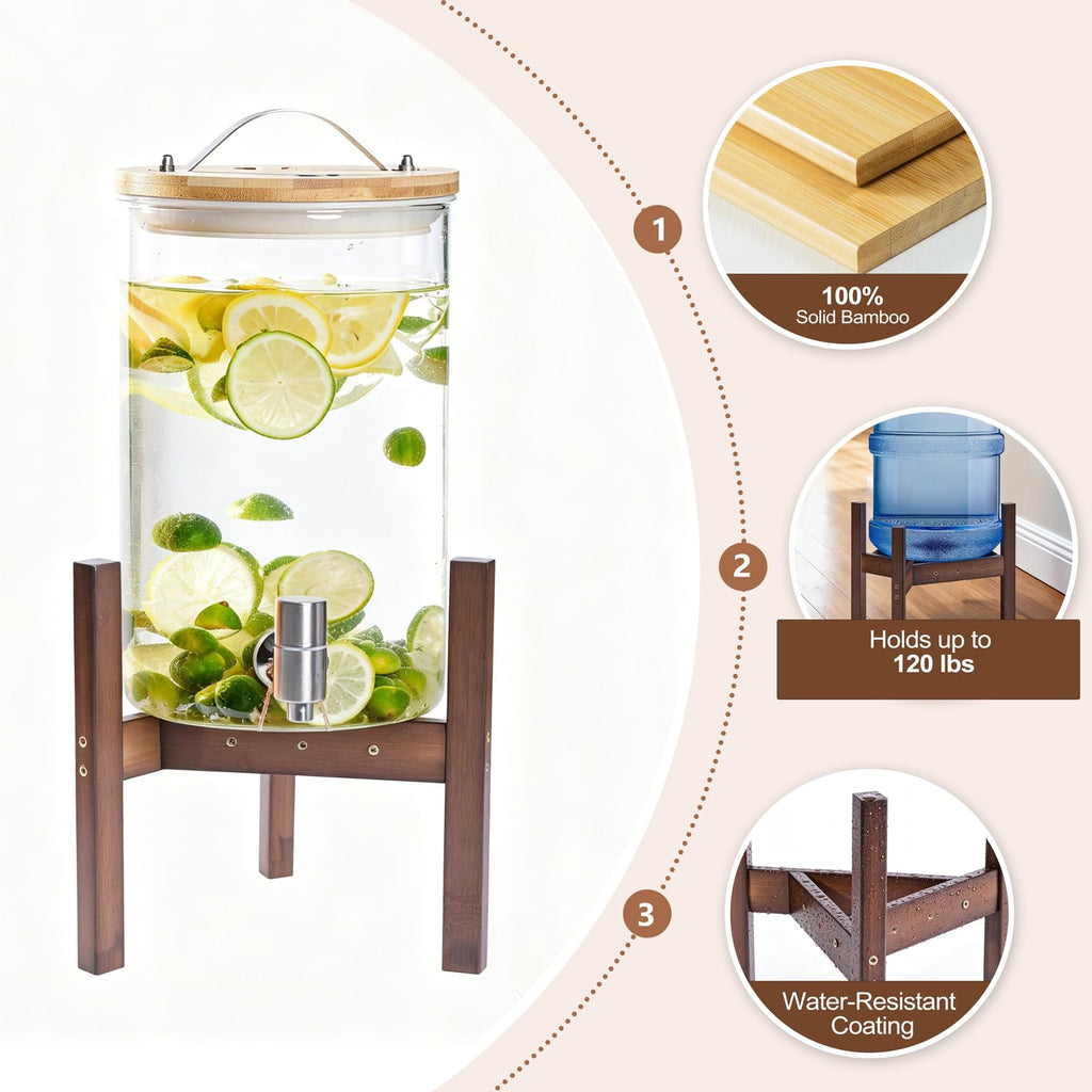 Adjustable Bamboo Drink Dispenser Stand for 2-5 Gallon H8042