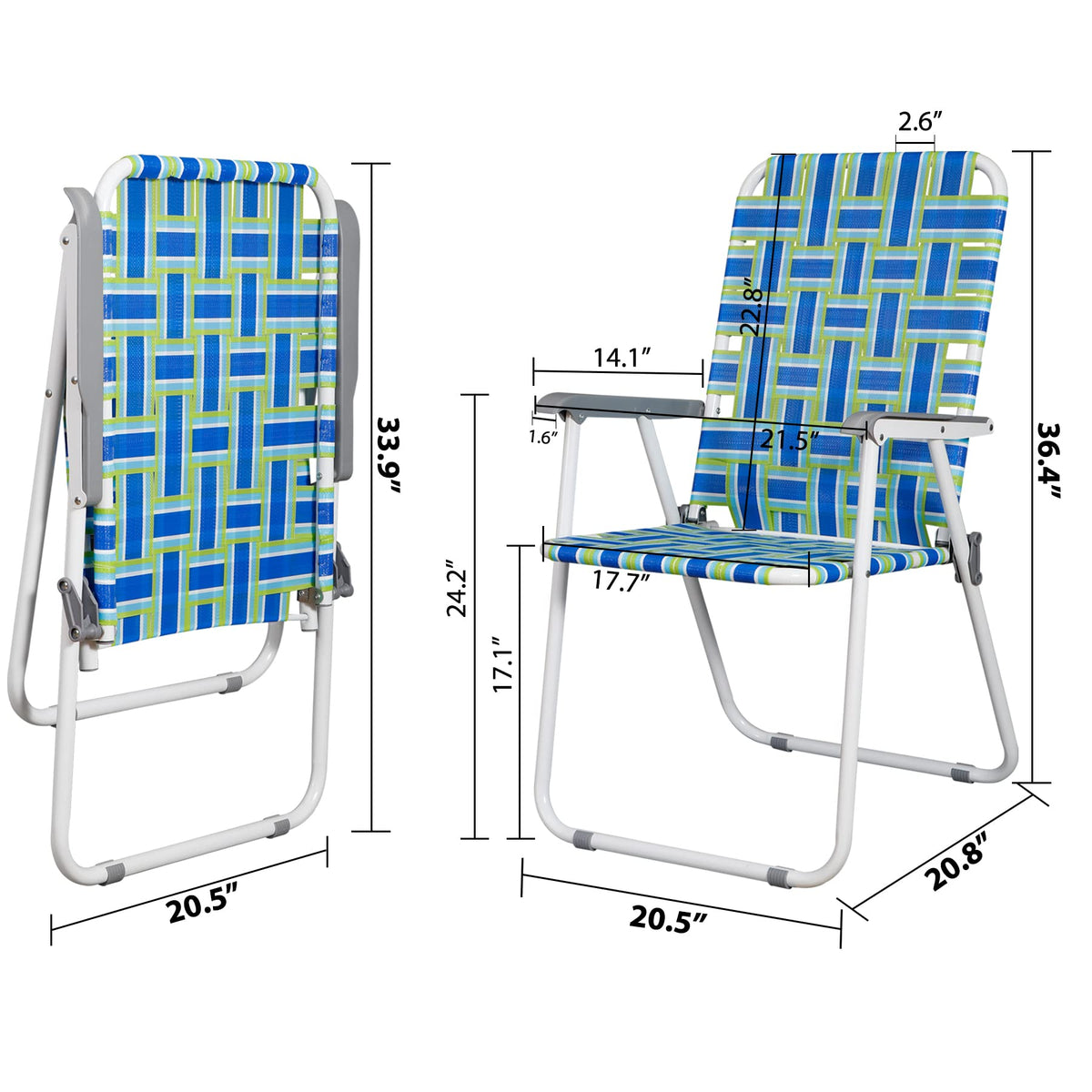 Folding Metal Webbed Outdoor Chair Set of 2 Blue X3707