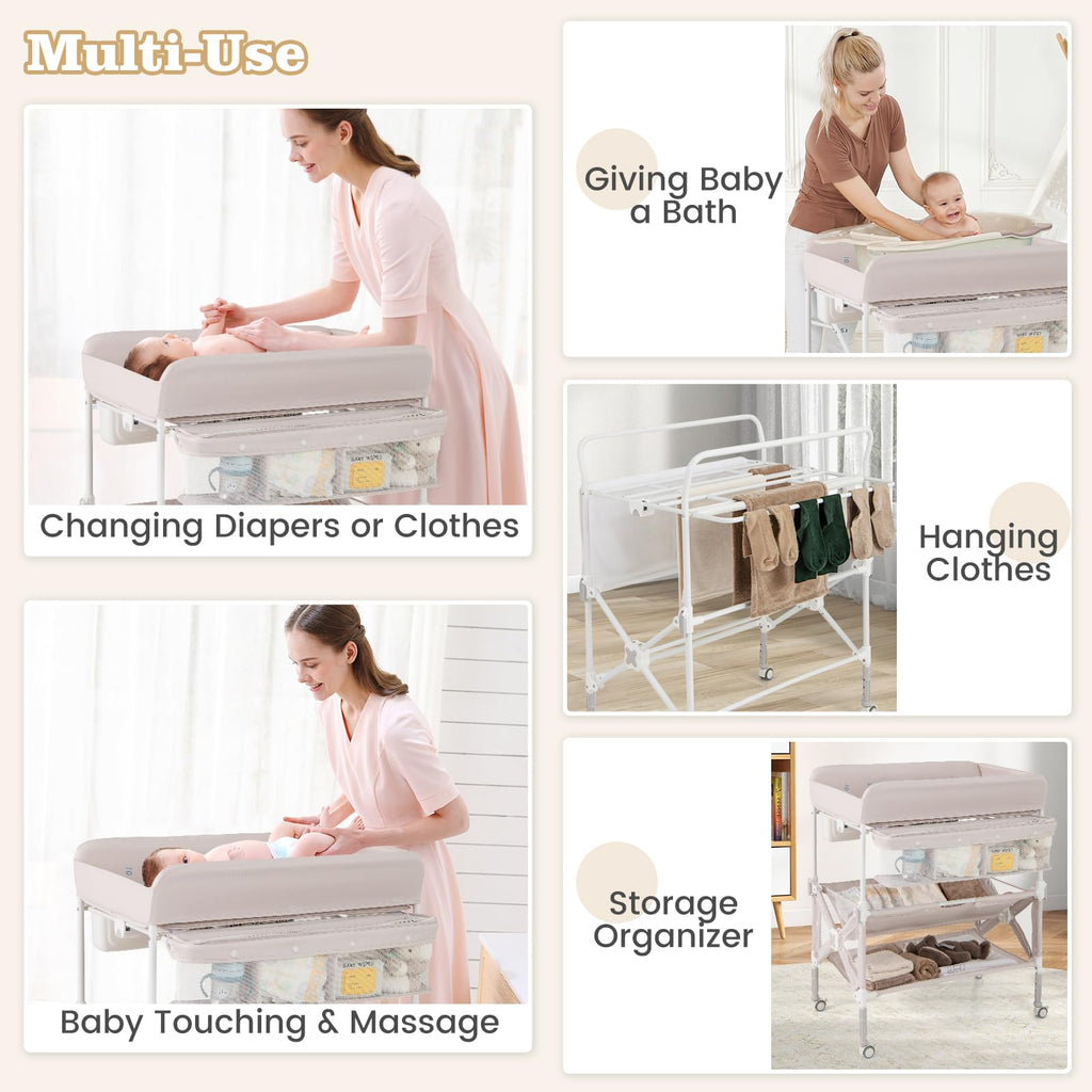 Portable Foldable Baby Changing Table with Wheels D164327