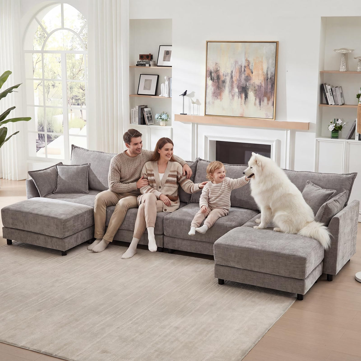 Light Gray Chenille 2 Seater Sofa with Pillows B222073