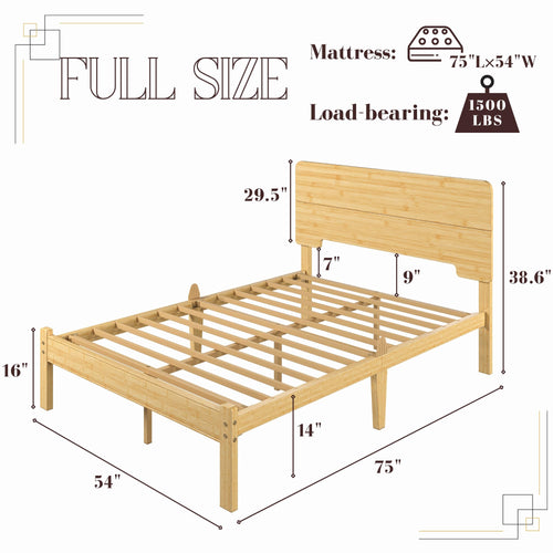 14 inch Bamboo Full Bed Frame with Headboard V82712