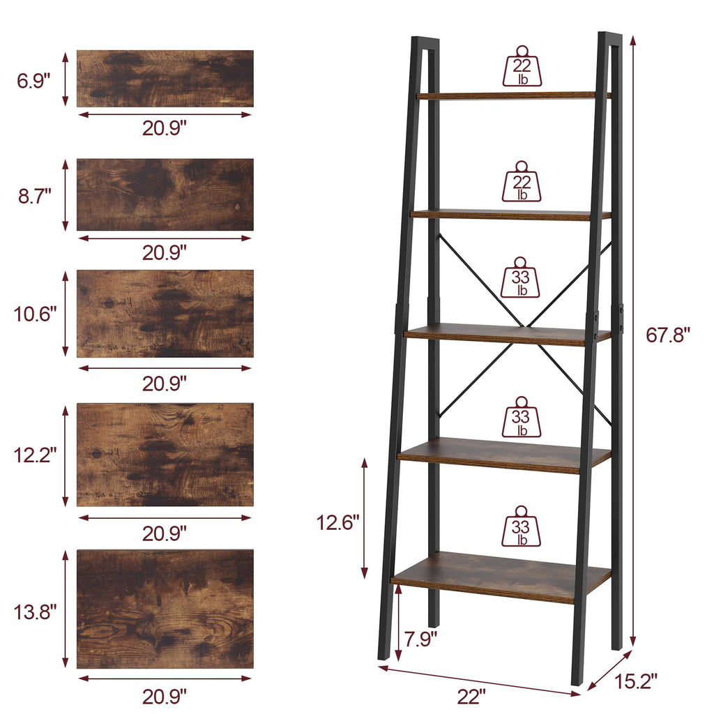 5-Tier Ladder Bookshelf with Metal Frame M957863
