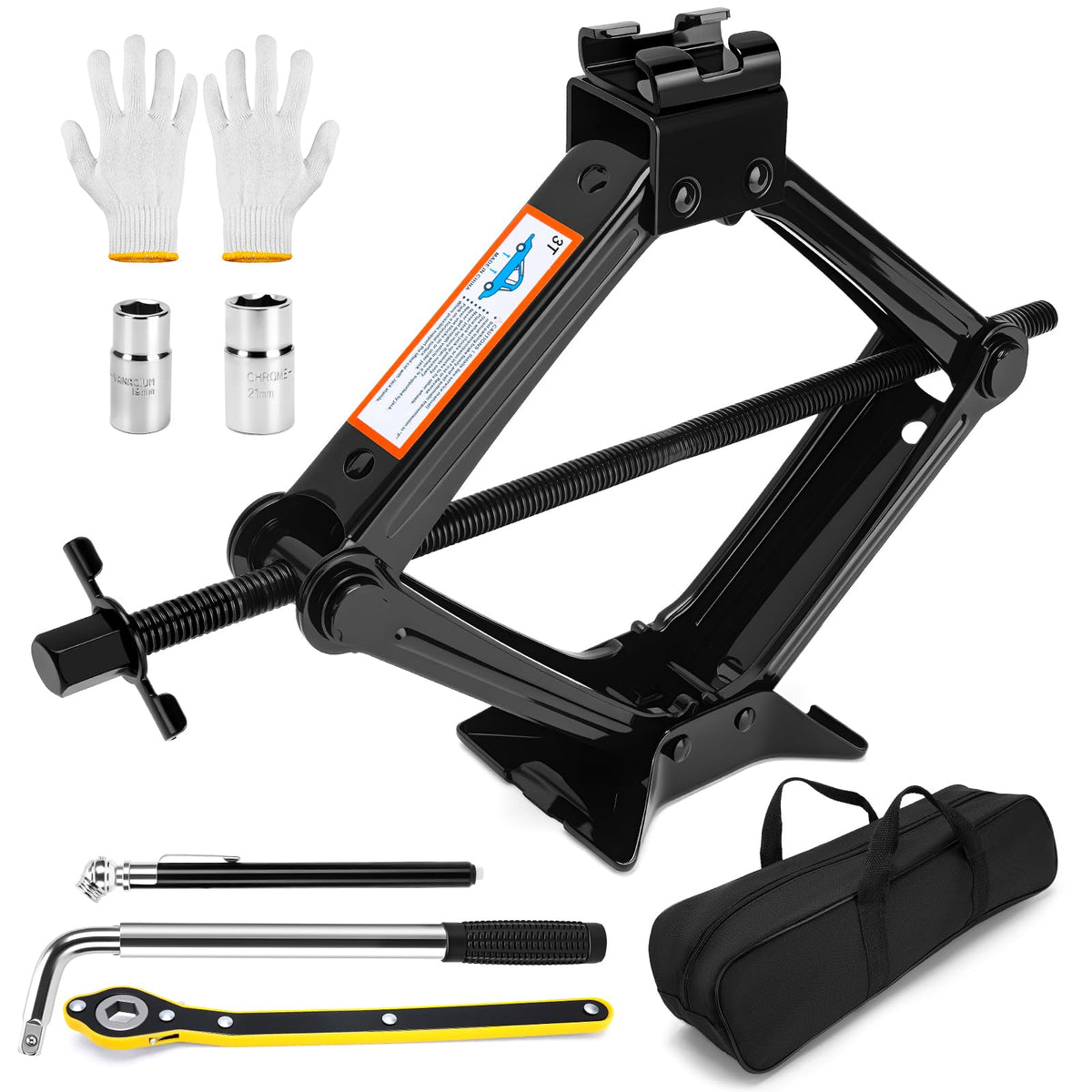 3 Ton Portable Scissor Car Jack with Wheel Wrench W916521