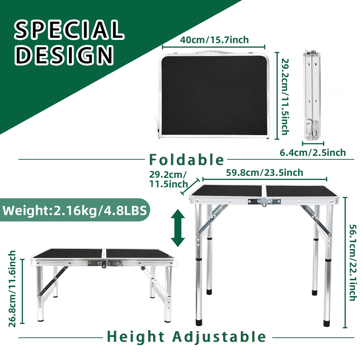 2ft Lightweight Adjustable Folding Camping Table Y984155