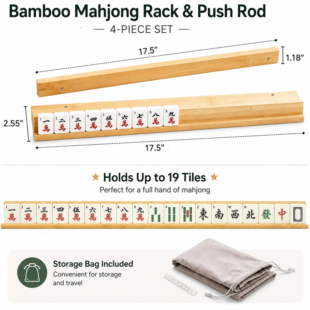 Bamboo Mahjong Racks with Pushers, Set of 4 V34173
