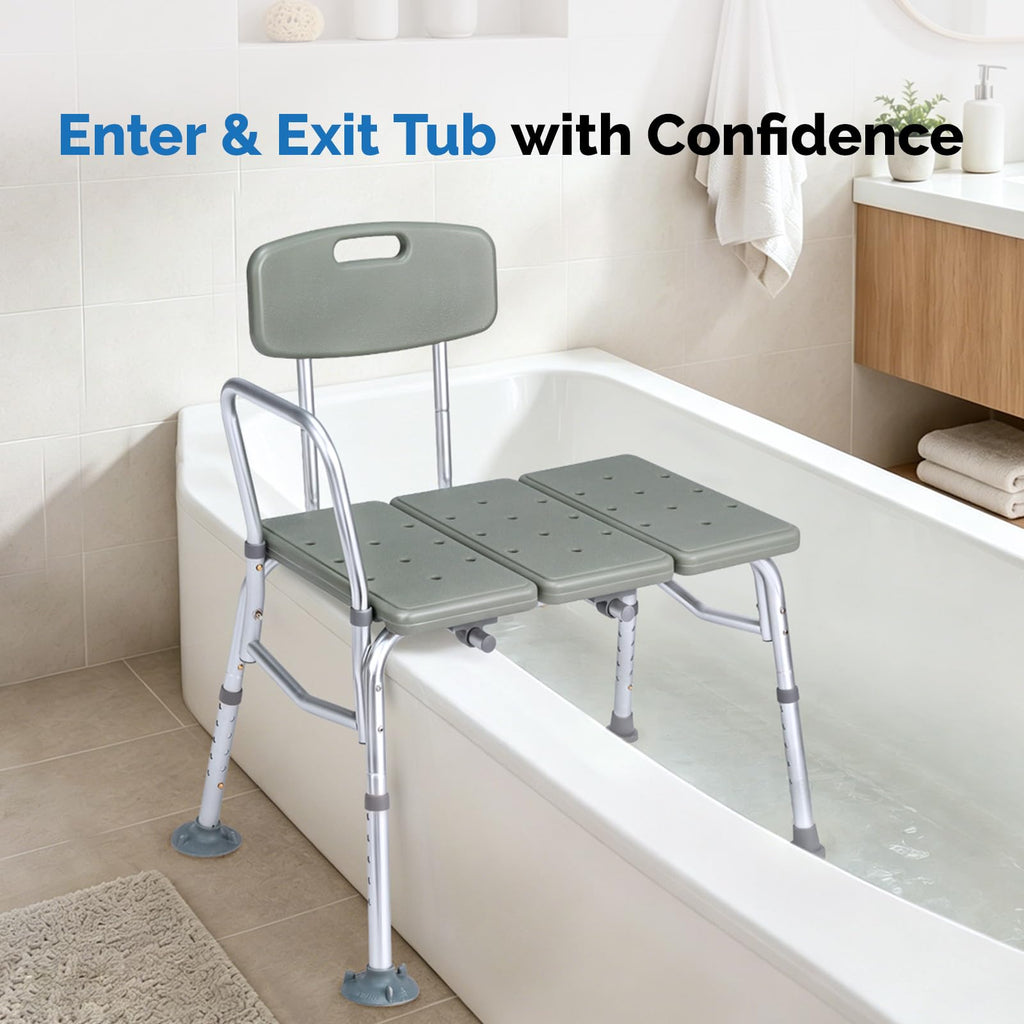 Height Adjustable Tub Transfer Bench Shower Chair with Backrest A17378