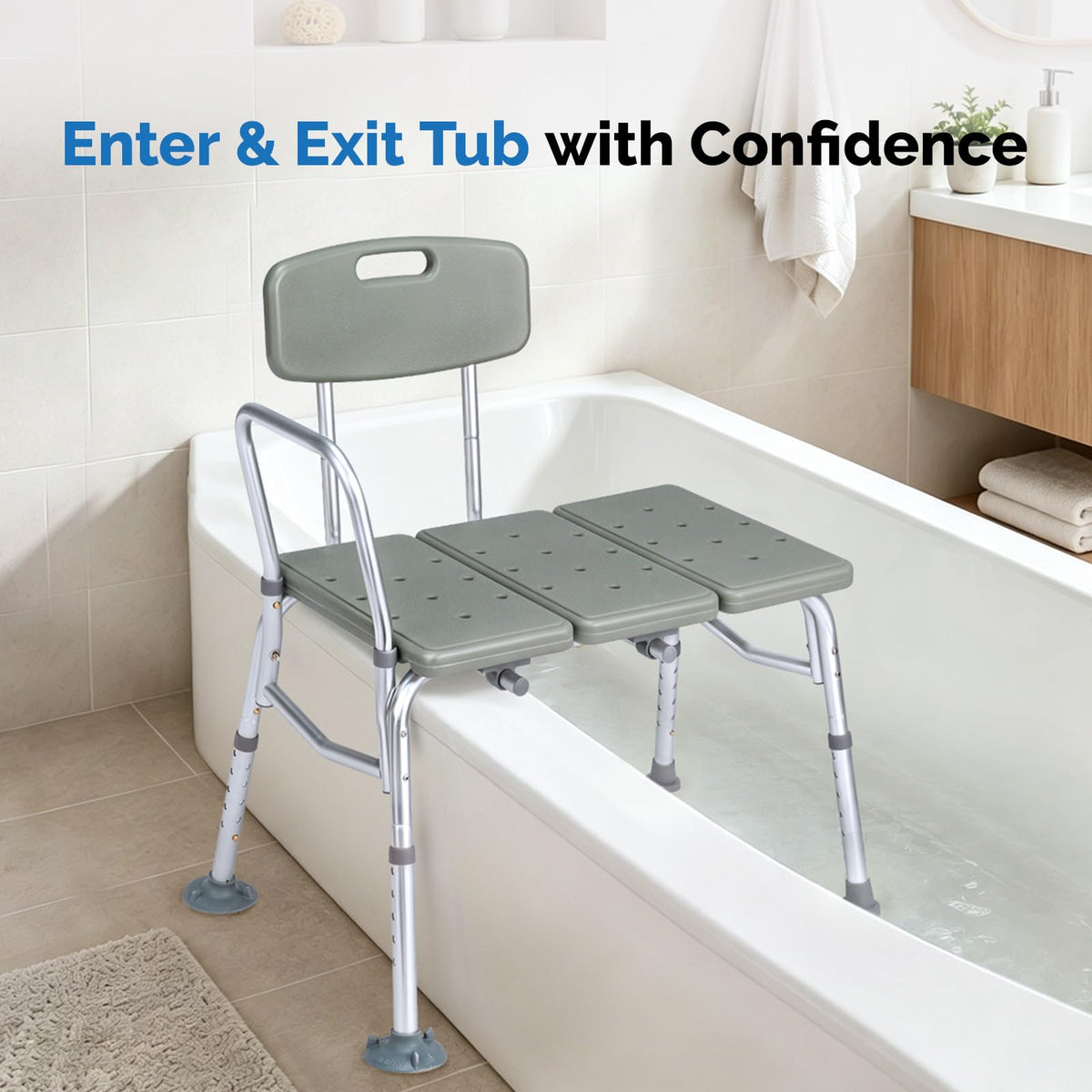 Height Adjustable Tub Transfer Bench Shower Chair with Backrest A17378
