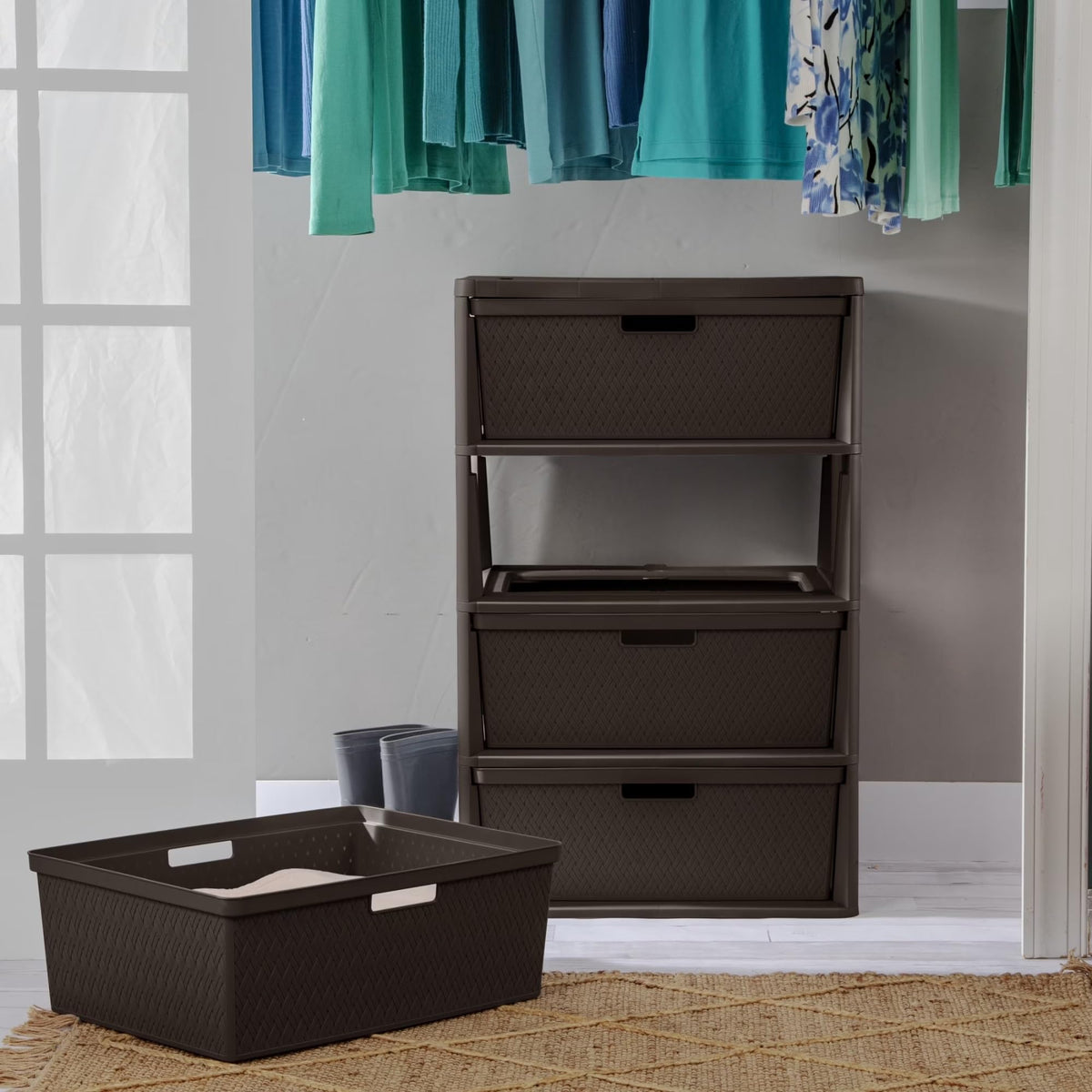 Gray Plastic 3-Drawer Storage Tower with Bins F87566