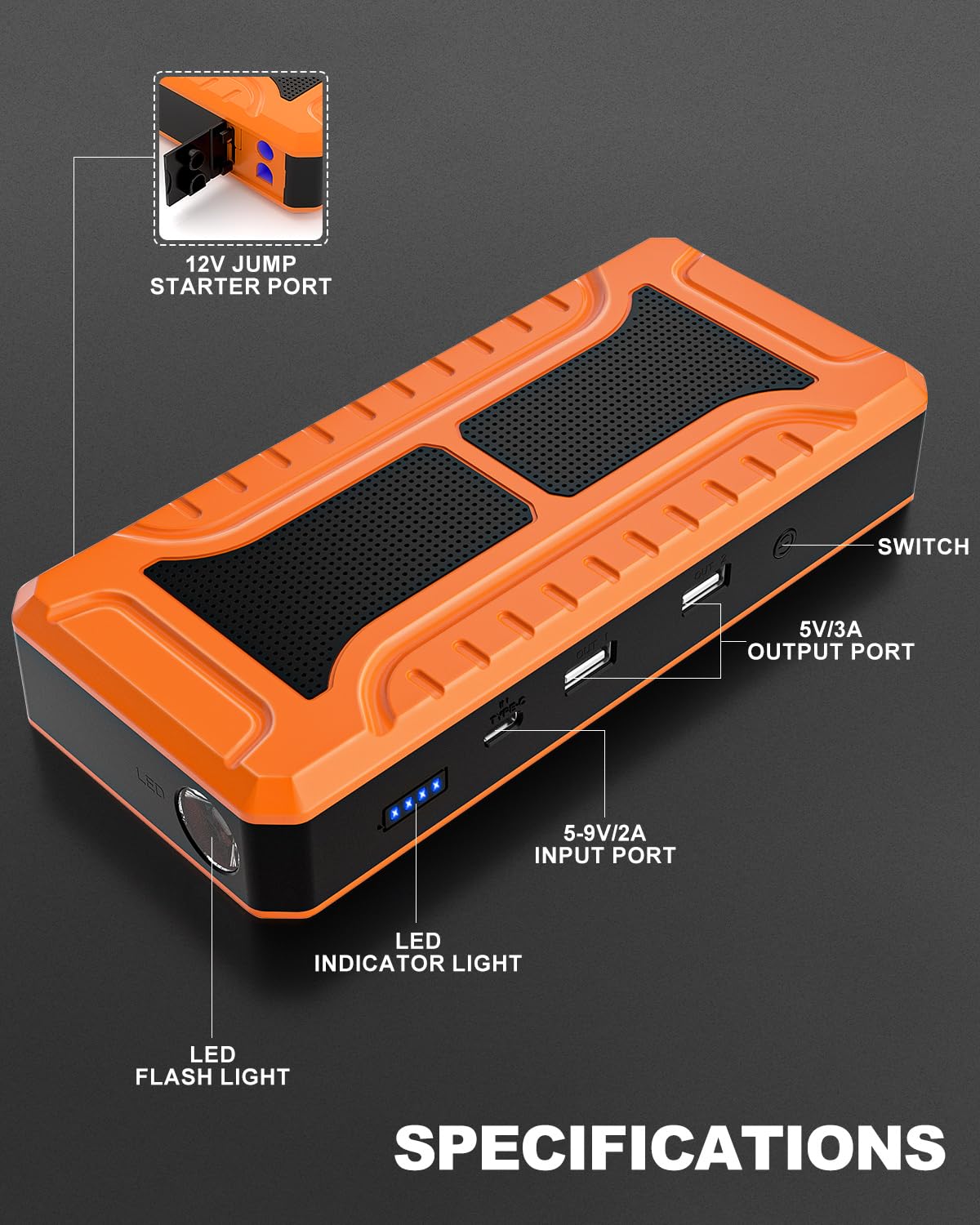 12V Portable Car Battery Jump Starter K450