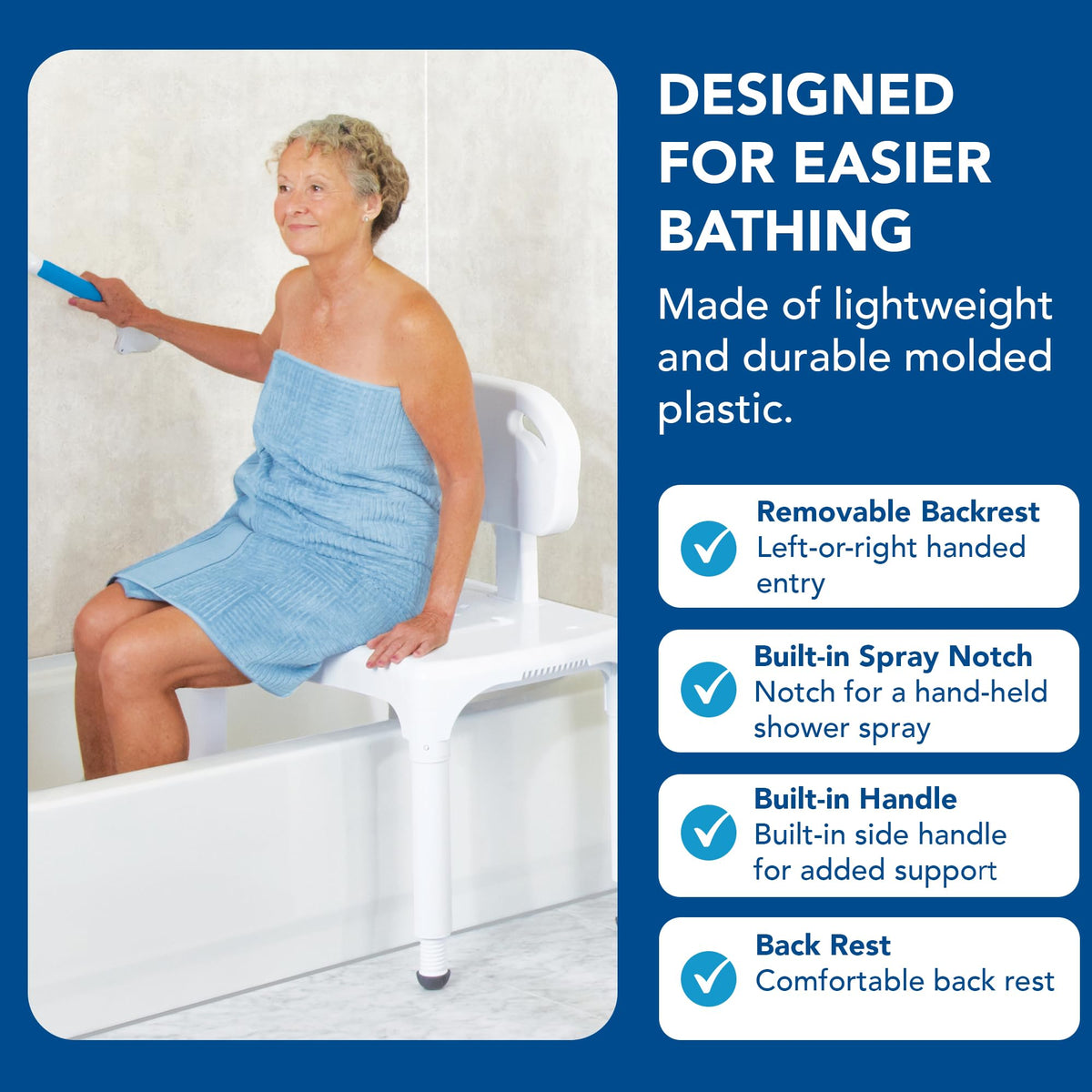 Bath Transfer Bench with Backrest and Adjustable Legs C244490