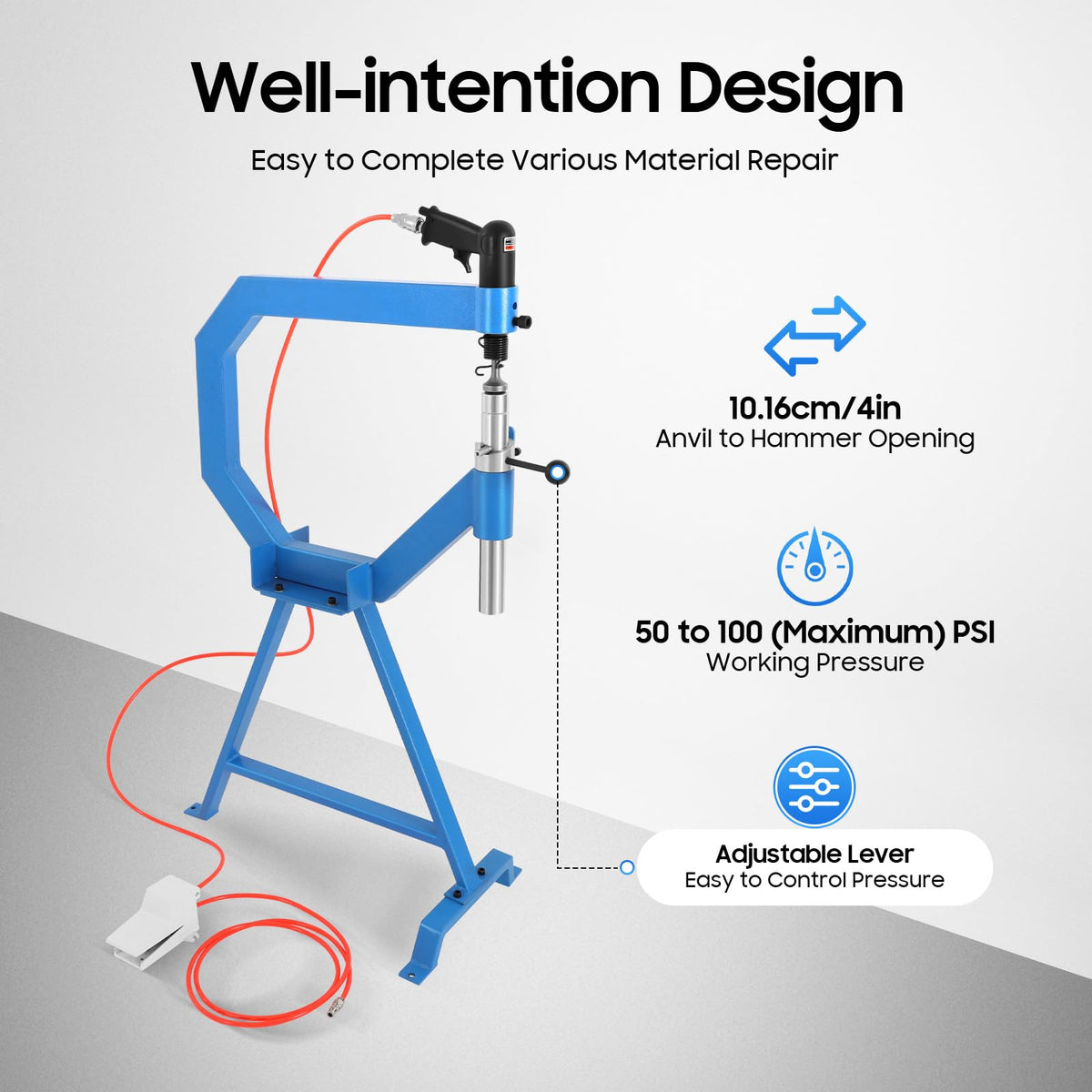 Pneumatic Planishing Hammer Metal Shrinker Stretcher with Stand & Pedal W327208